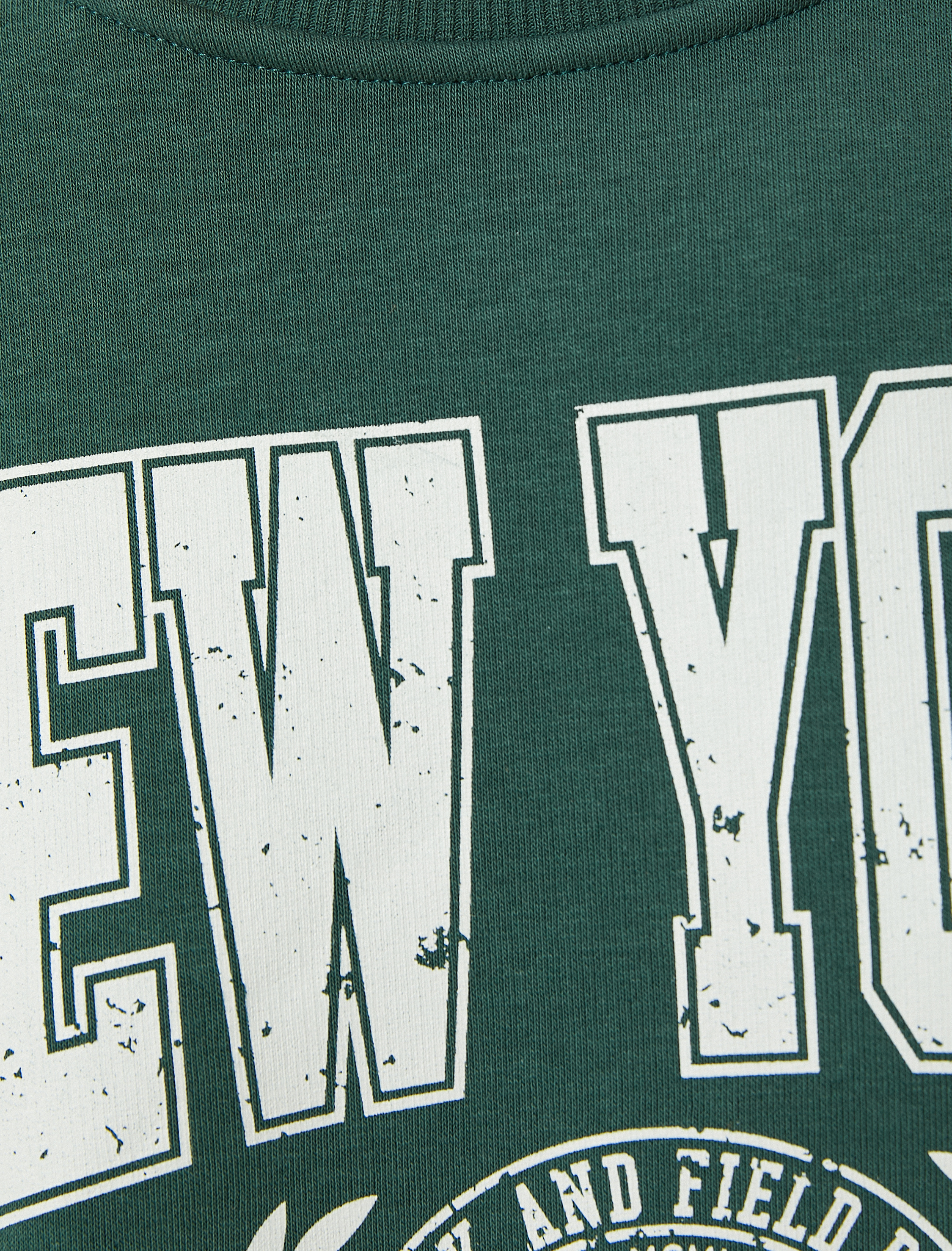   Şardonlu Oversize Sweatshirt Kolej Baskılı Bisiklet Yaka Uzun Kollu