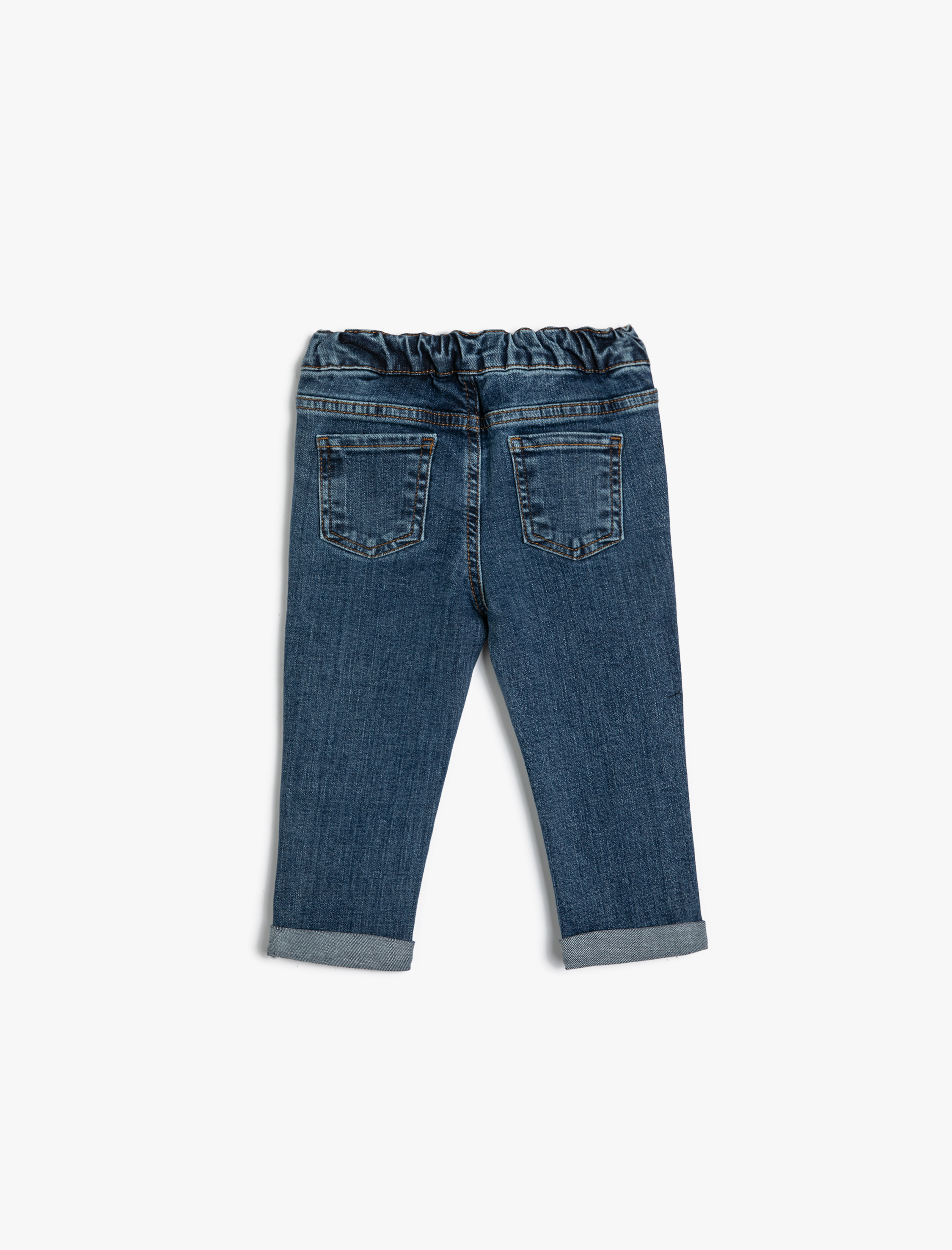  Erkek Bebek Beli Lastikli Cep Detaylı Pamuklu Denim Pantolon