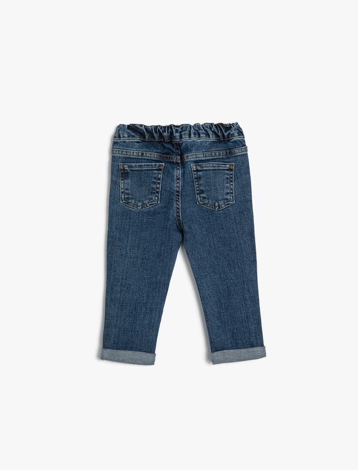 Erkek Bebek Beli Lastikli Cep Detaylı Pamuklu Denim Pantolon