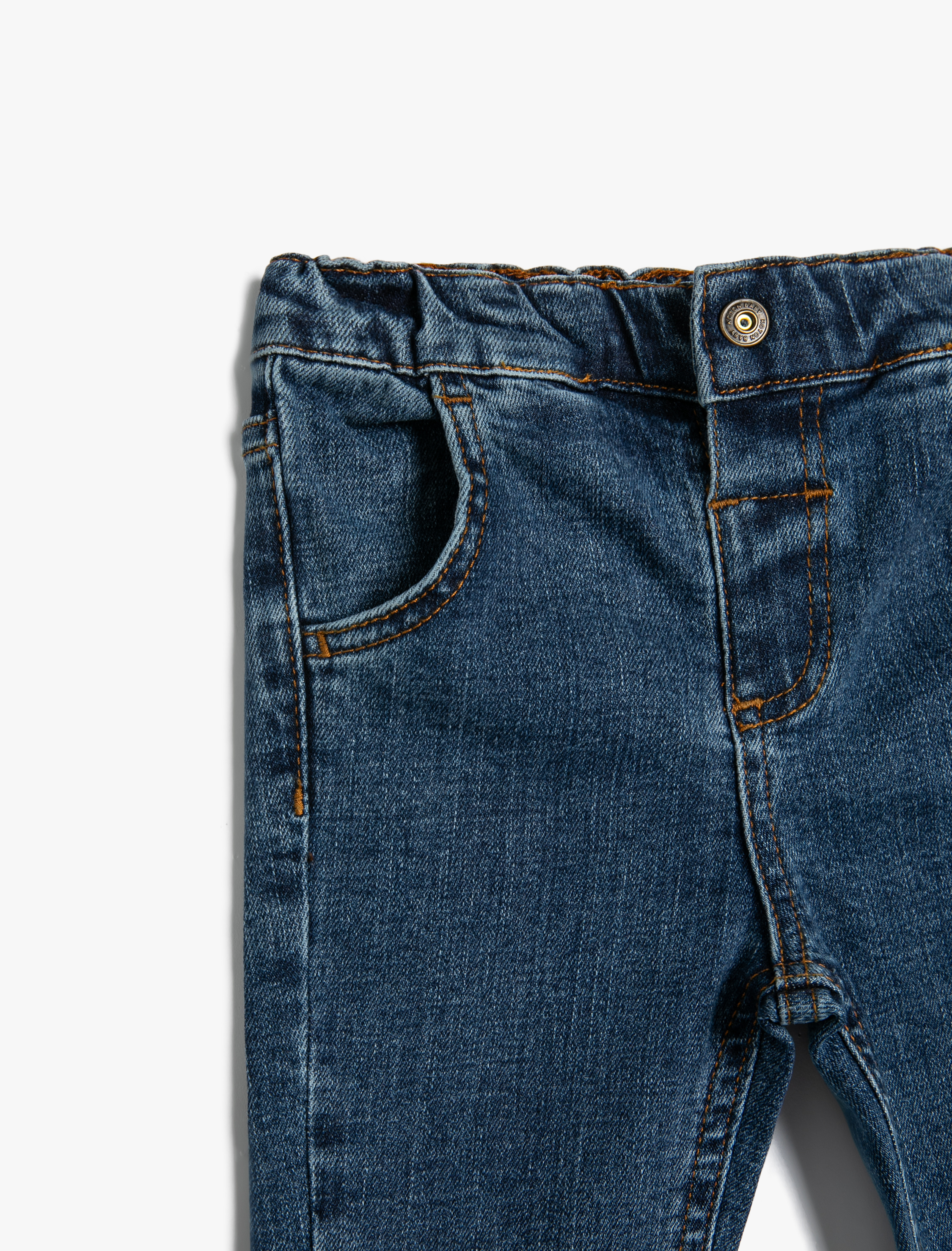  Erkek Bebek Beli Lastikli Cep Detaylı Pamuklu Denim Pantolon