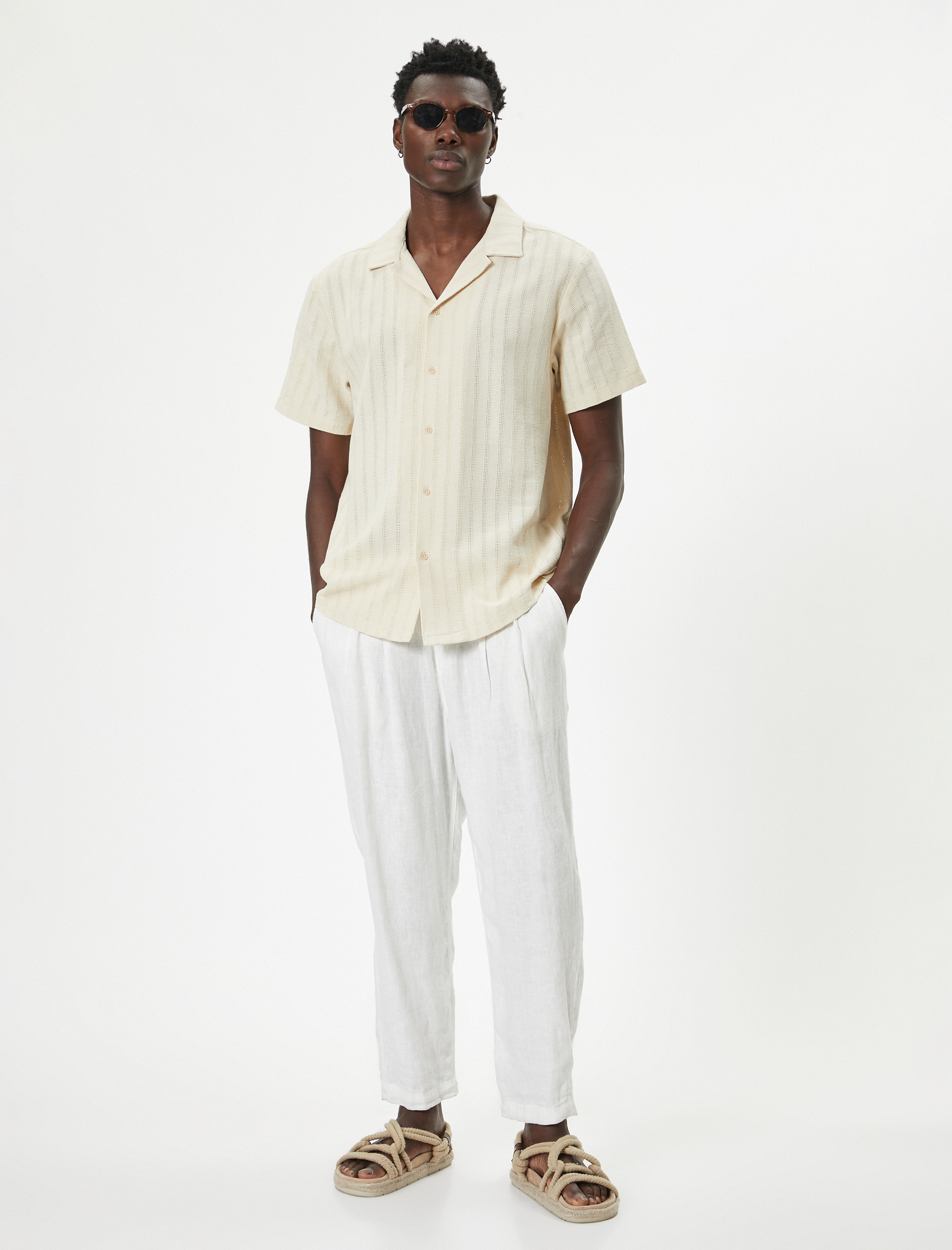   Kısa Kollu Gömlek Düğmeli Pamuk Karışımlı Regular Fit