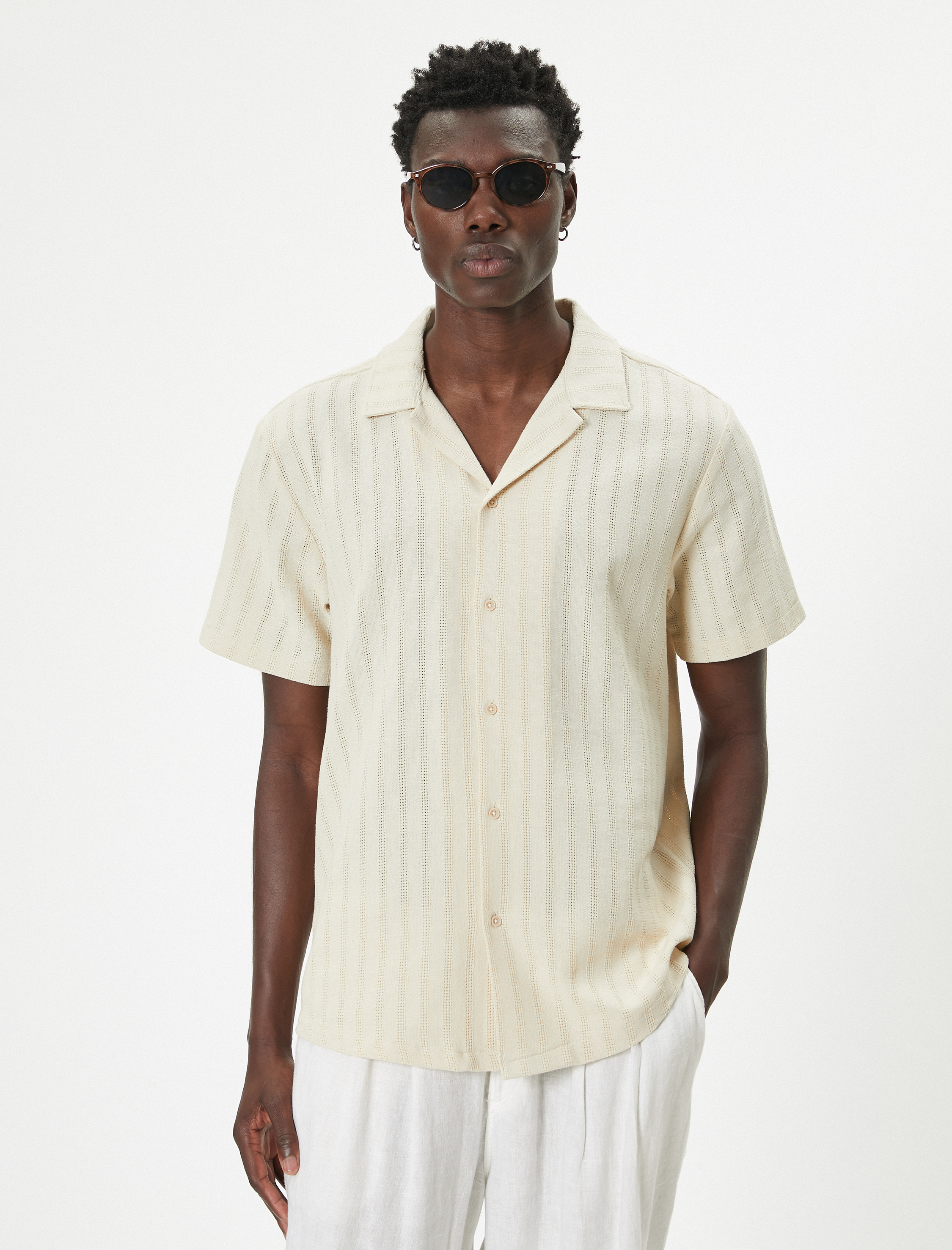   Kısa Kollu Gömlek Düğmeli Pamuk Karışımlı Regular Fit