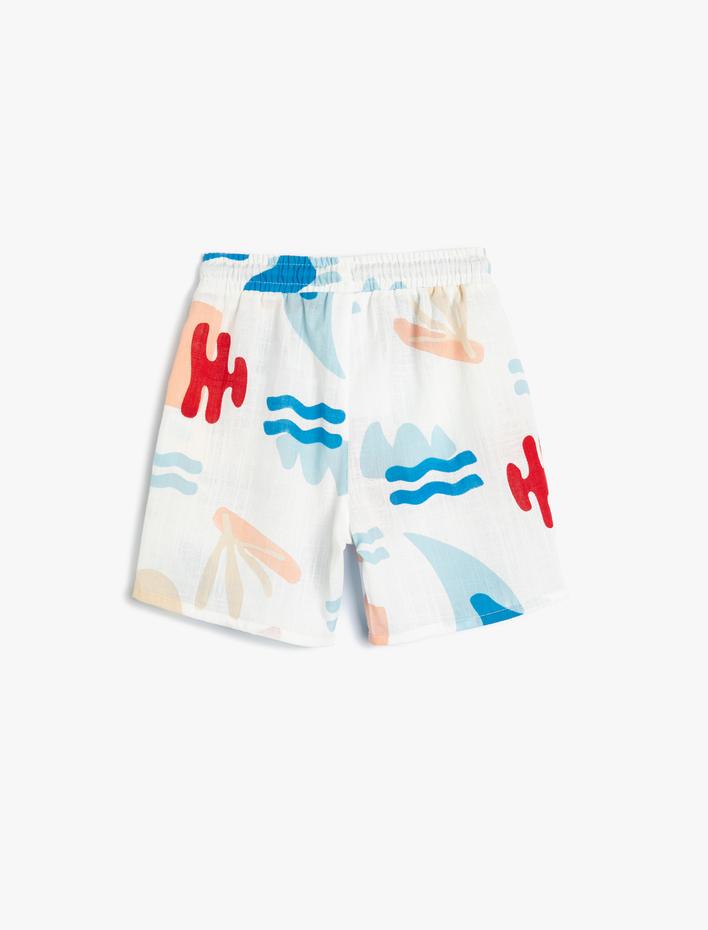 Erkek Bebek Şort Cepli Beli Bağlamalı Desenli Pamuklu