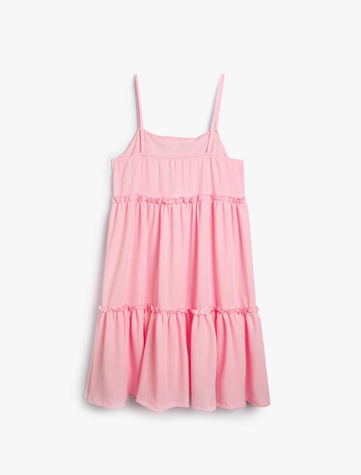 Kız Çocuk Askılı Elbise Katlı Fırfır Detaylı Pamuklu