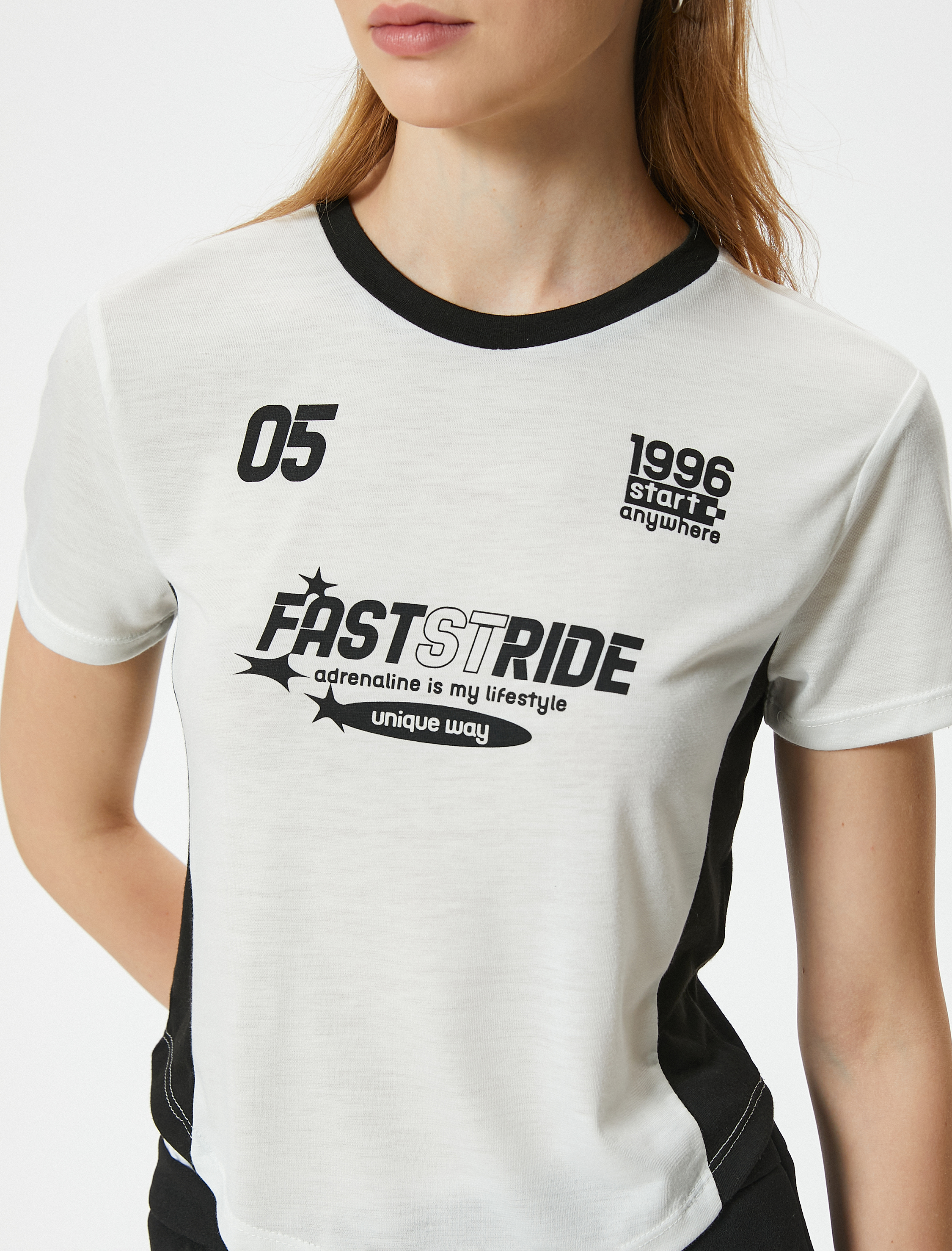   Slogan Baskılı Tişört Kısa Kollu Biyeli Bisiklet Yaka