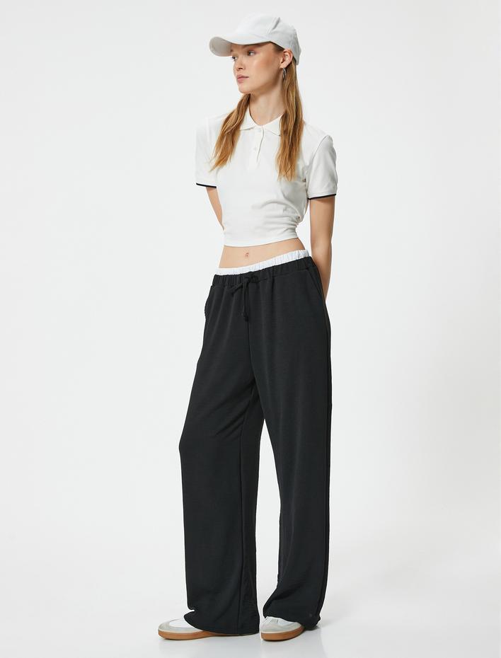  Bol Pantolon Beli Bağcıklı Cepli Çift Bel Detaylı