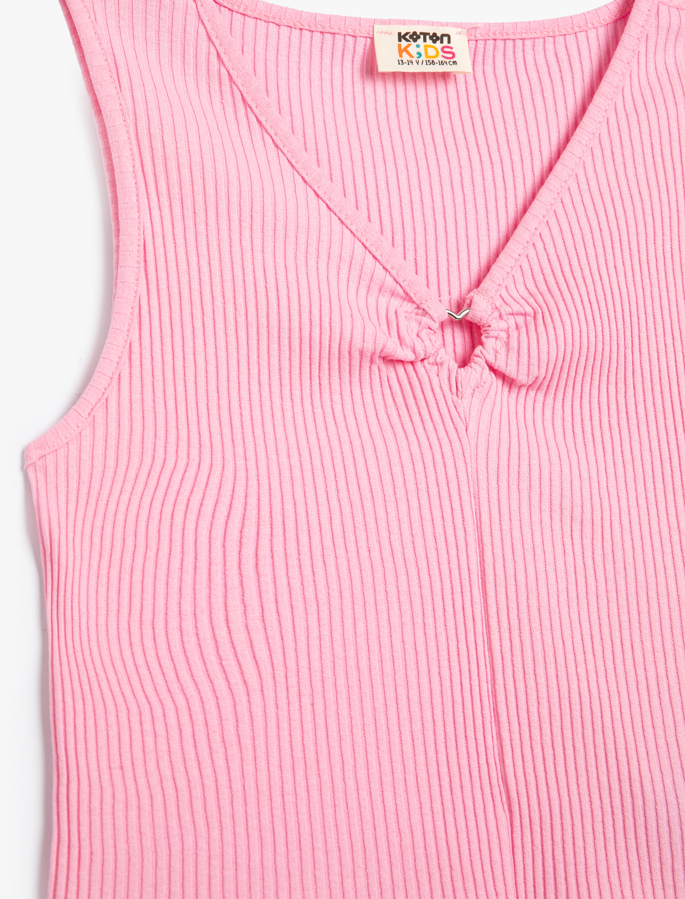  Kız Çocuk Atlet V Yaka Kalp Pencere Detaylı Kolsuz Pamuklu