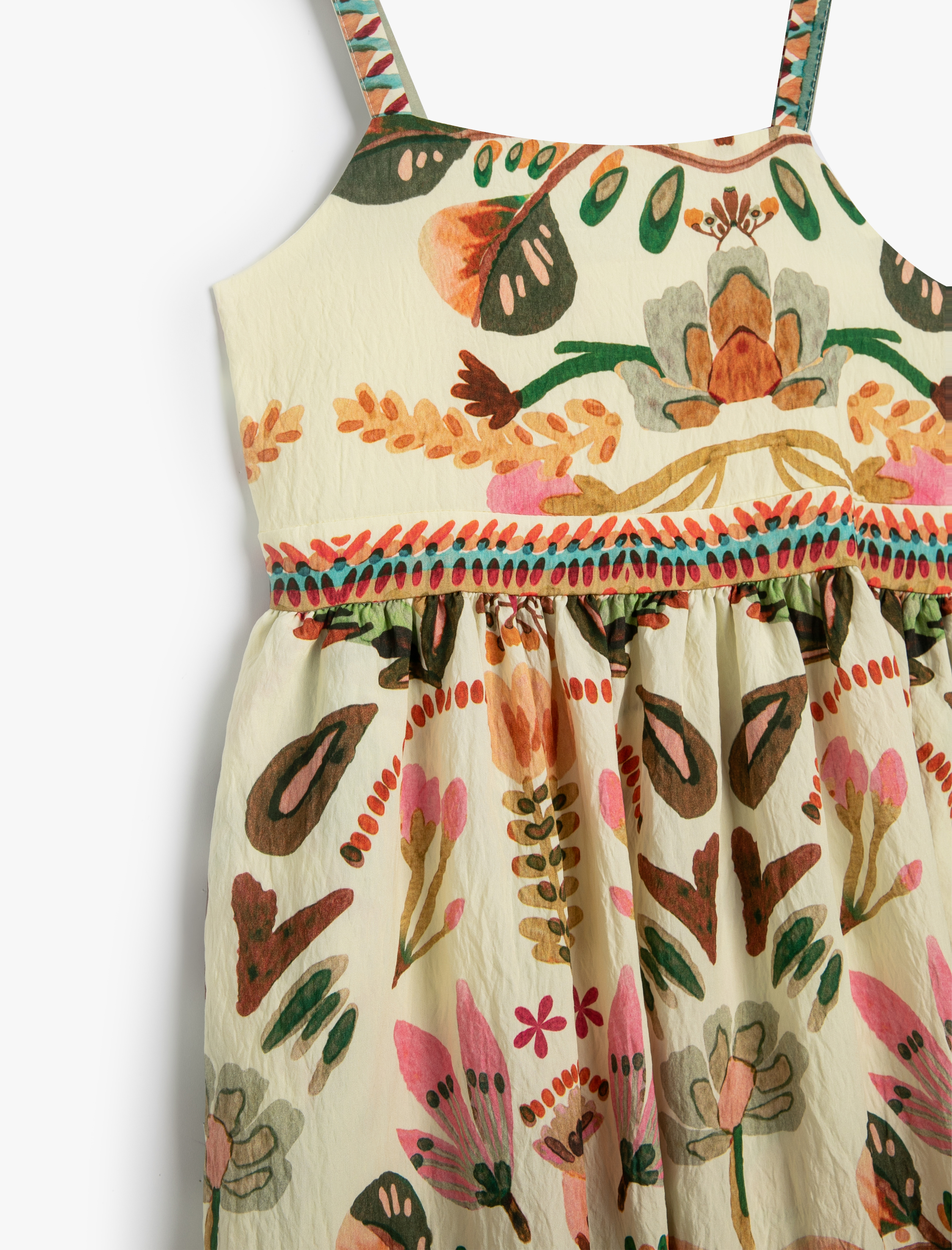 Kız Çocuk Askılı Elbise Viskon Kumaş Çiçek Desenli Kare Yaka