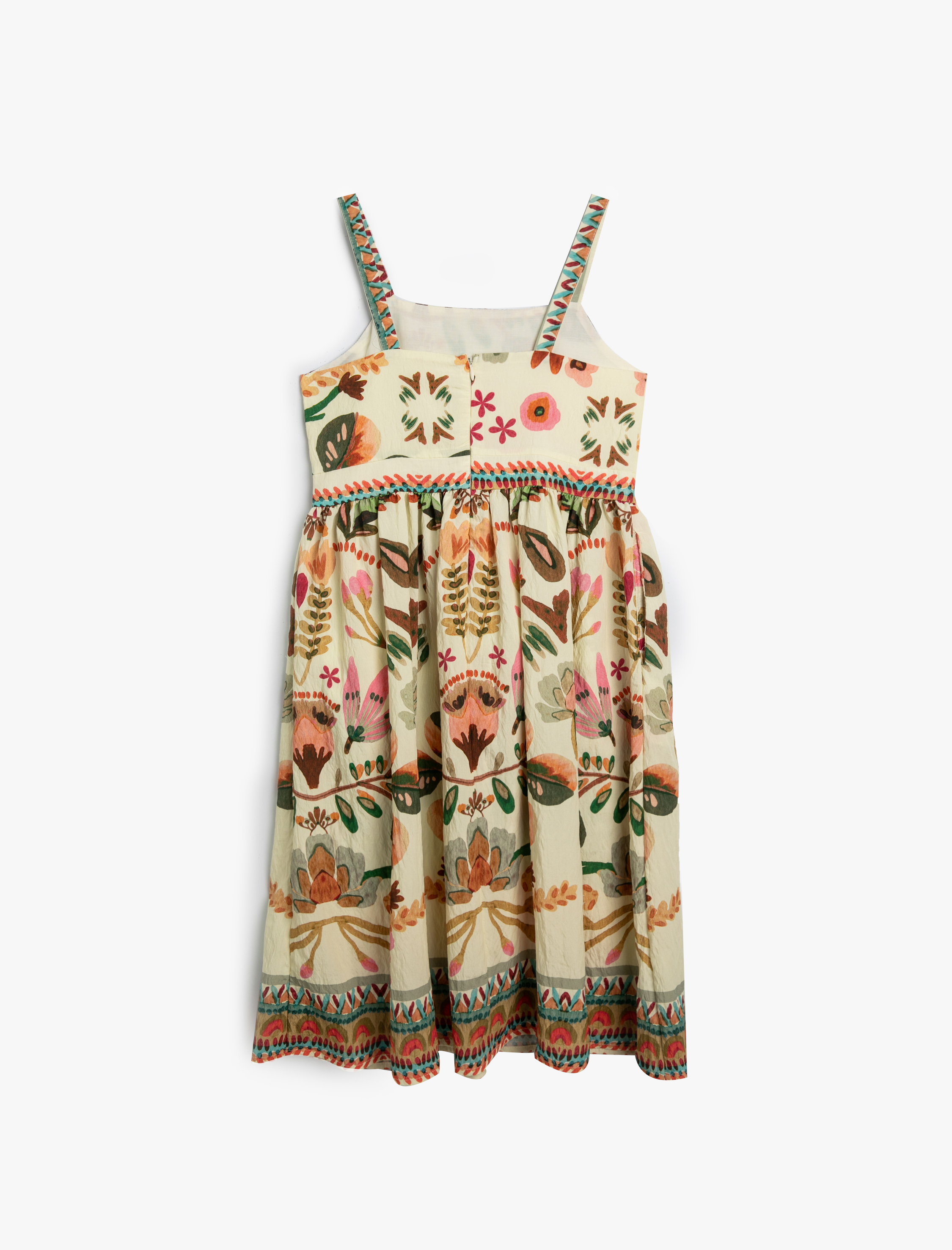 Kız Çocuk Askılı Elbise Viskon Kumaş Çiçek Desenli Kare Yaka