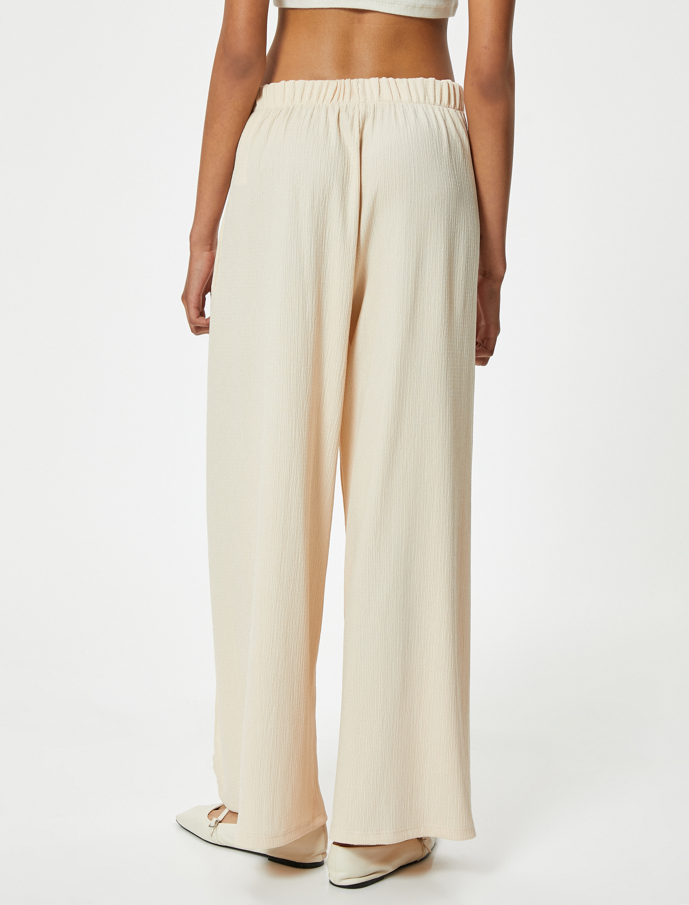   Kruvaze Pantolon Bol Paça Rahat Kalıp Beli Lastikli Bürümcük