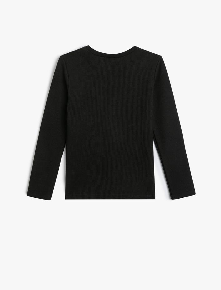 Kız Çocuk Slogan Baskılı Bisiklet Yaka Uzun Kollu Tişört