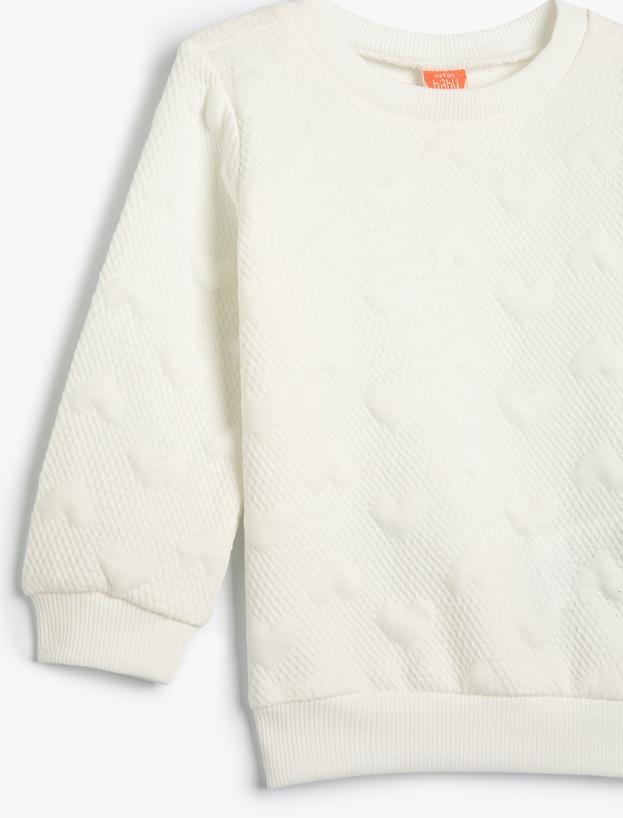 Basic Dokulu Sweatshirt Bisiklet Yaka Uzun Kollu_2