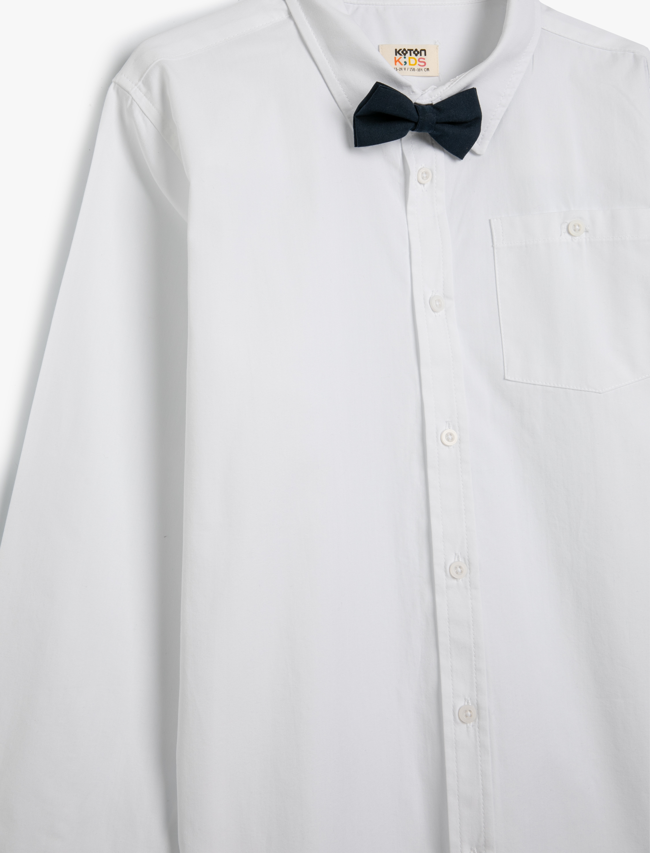  Erkek Çocuk Uzun Kollu Pamuklu Klasik Yaka Papyon Detaylı Okul Gömleği