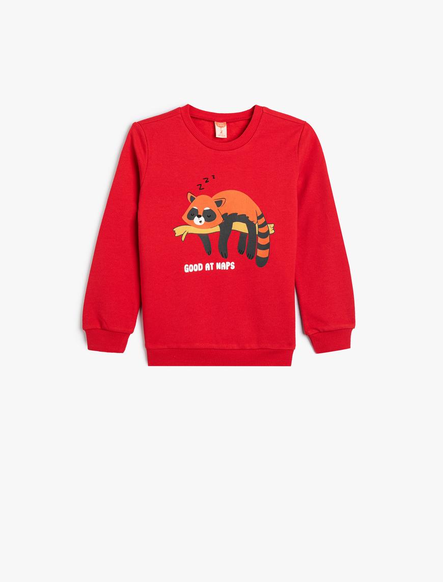  Erkek Bebek Sweatshirt Hayvan Baskılı Bisiklet Yaka Pamuklu