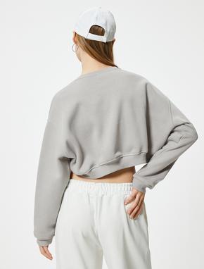 Crop Oversize Sweatshirt Kolej Baskılı Bisiklet Yaka_3