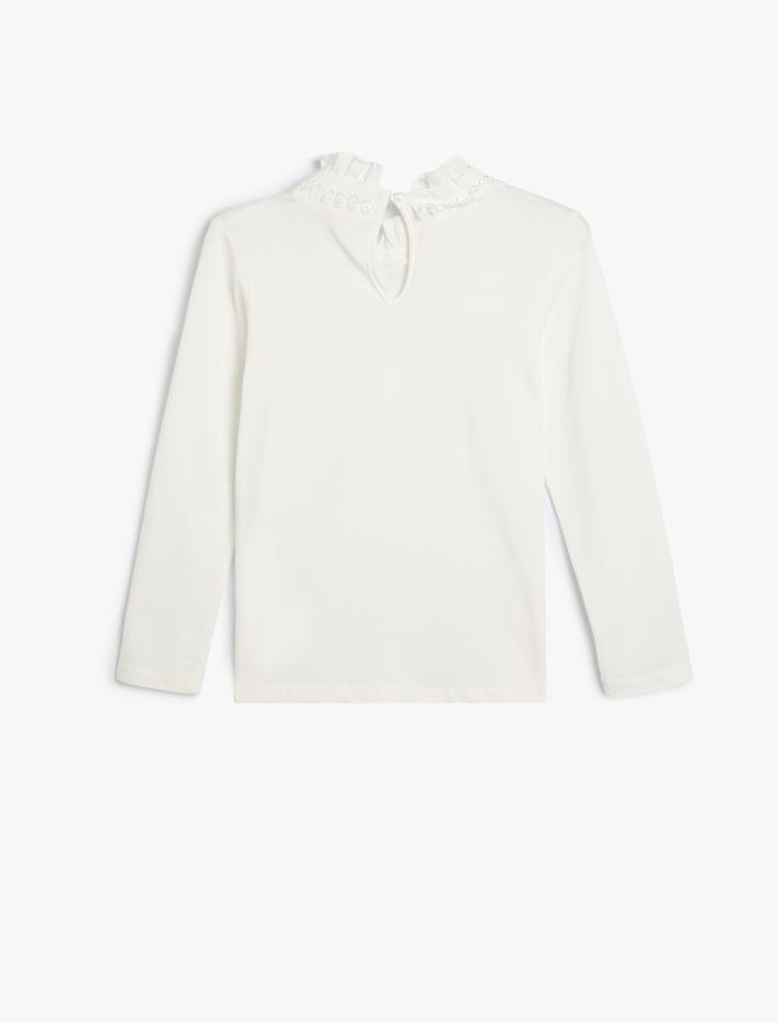 Kız Çocuk Tişört Dik Yaka Fırfırlı Uzun Kollu Pamuklu