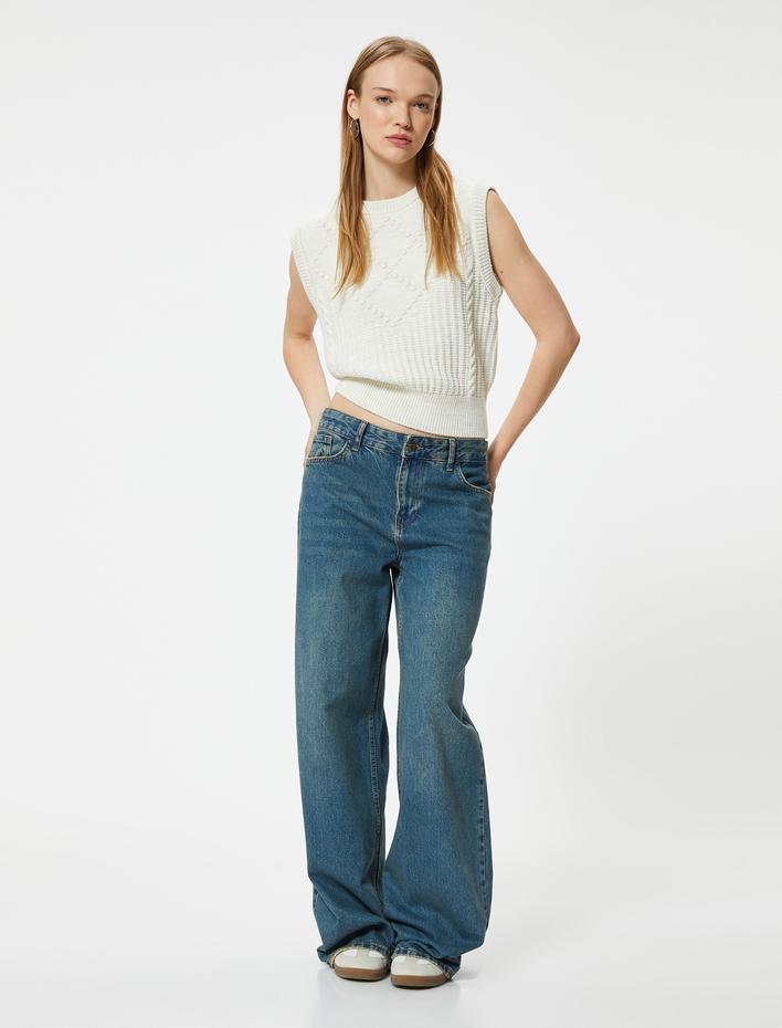  Örgü Dokulu Süveter Bisiklet Yaka Kolsuz