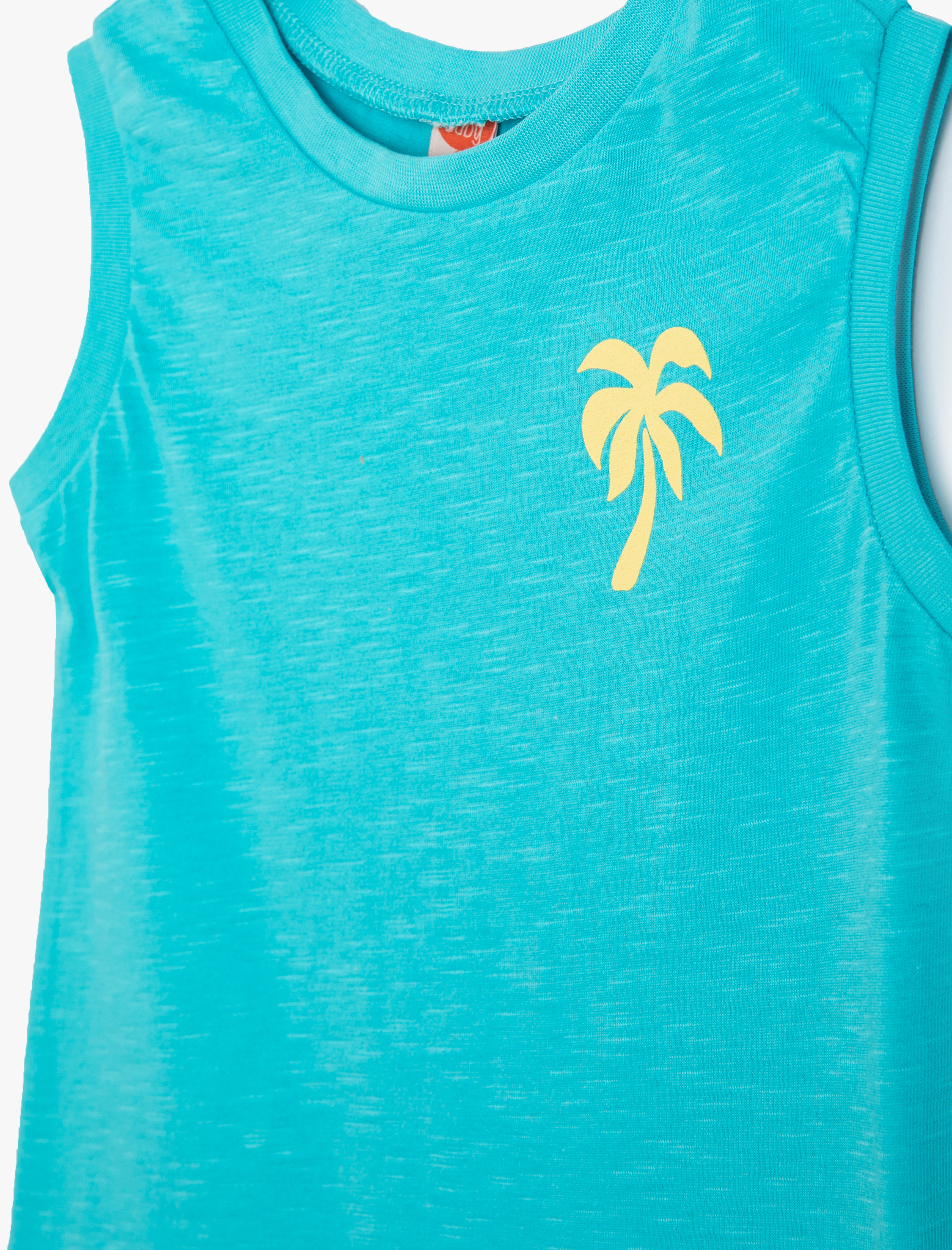  Erkek Bebek Atlet Kolsuz Bisiklet Yaka Palmiye Baskılı Pamuklu