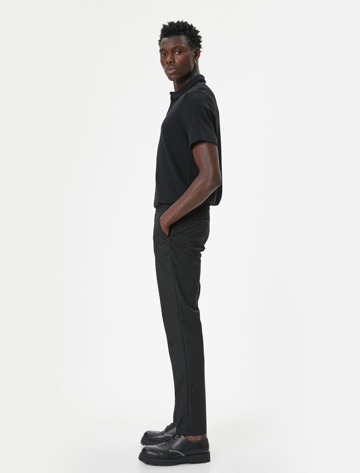  Yakalı Tişört Düğme Detaylı Kısa Kollu Dokulu