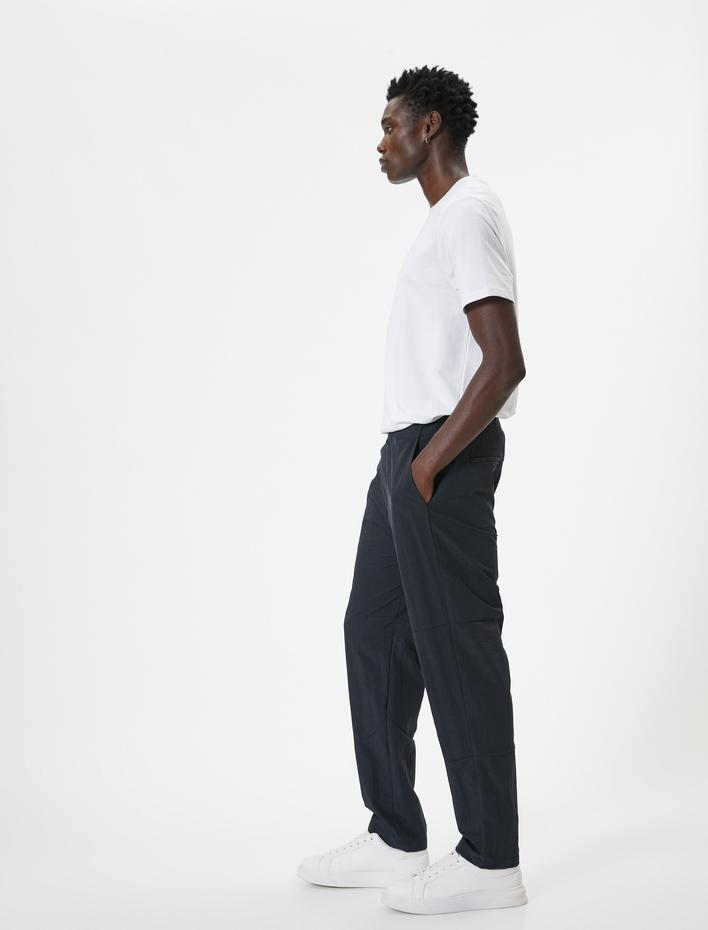  Beli Lastikli Pantolon Chino Dikiş Detaylı Cepli Etiket Baskılı
