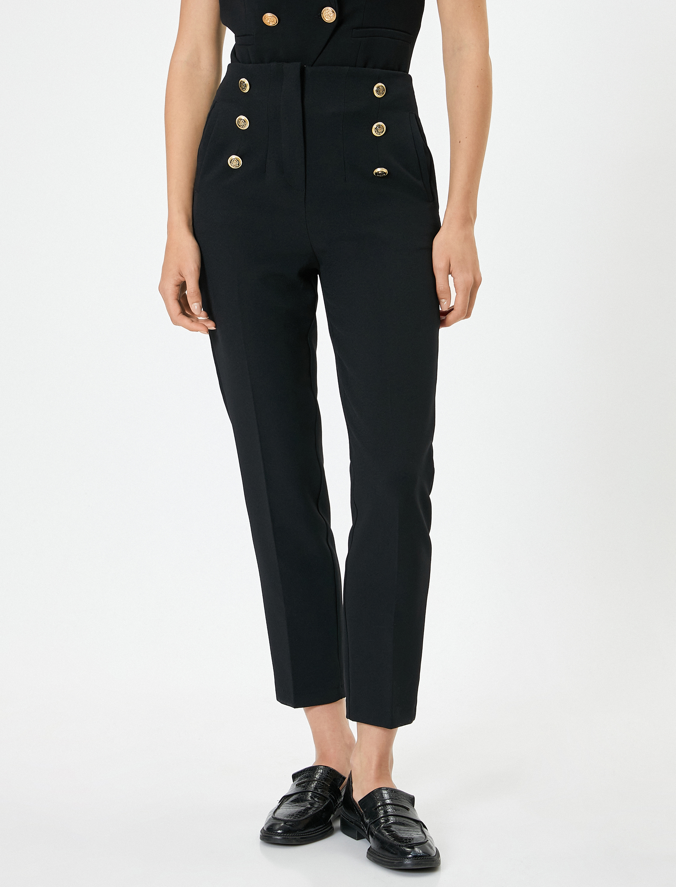   Kumaş Cigarette Pantolon Yüksek Bel Düğmeli Cepli