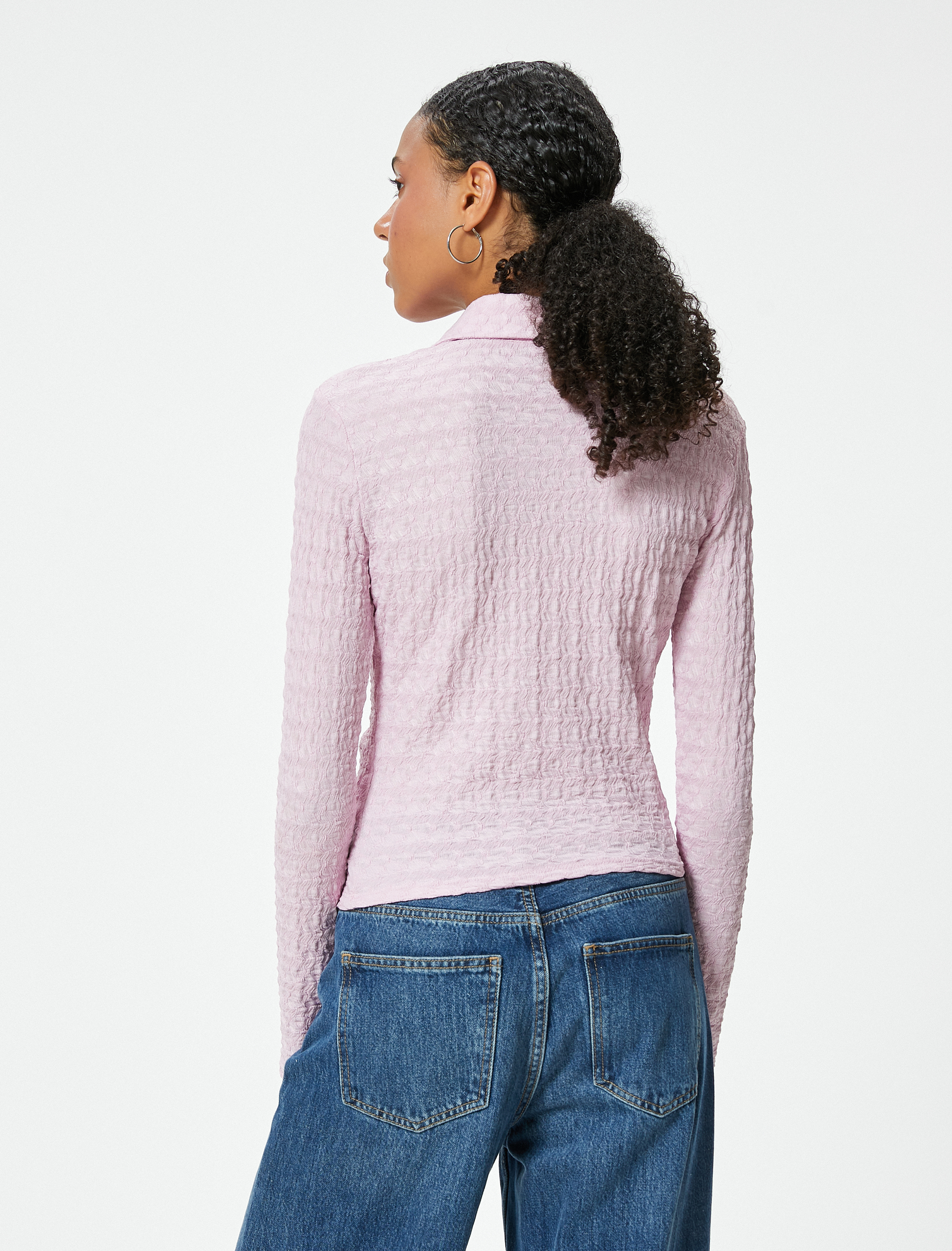 Drapeli Dokulu Gömlek Slim Fit Uzun Kollu Bürümcük