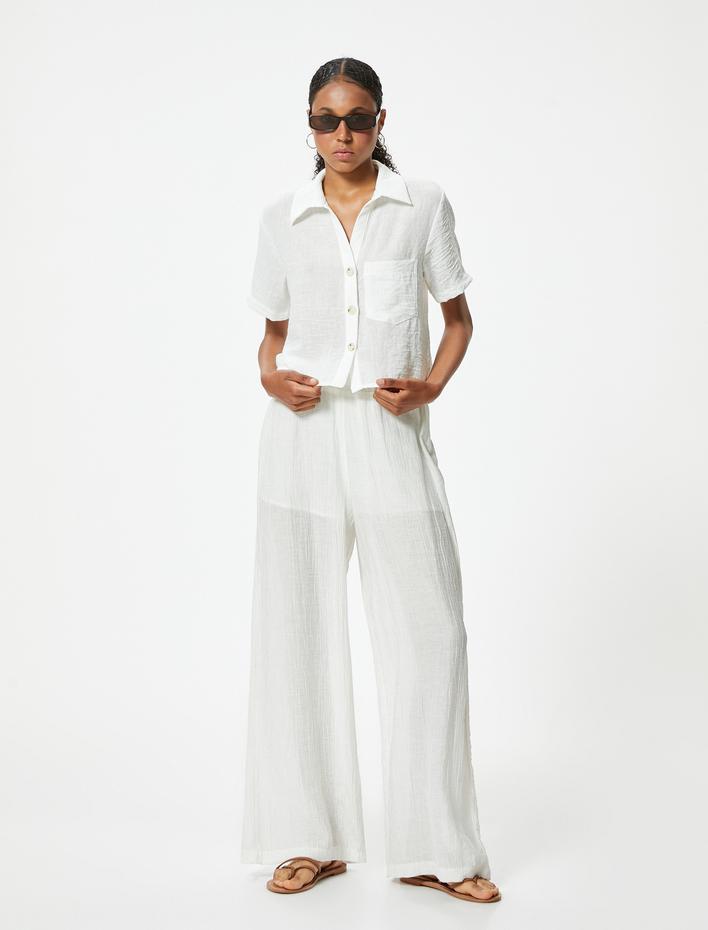  Crop Kısa Kollu Gömlek Rahat Kalıp