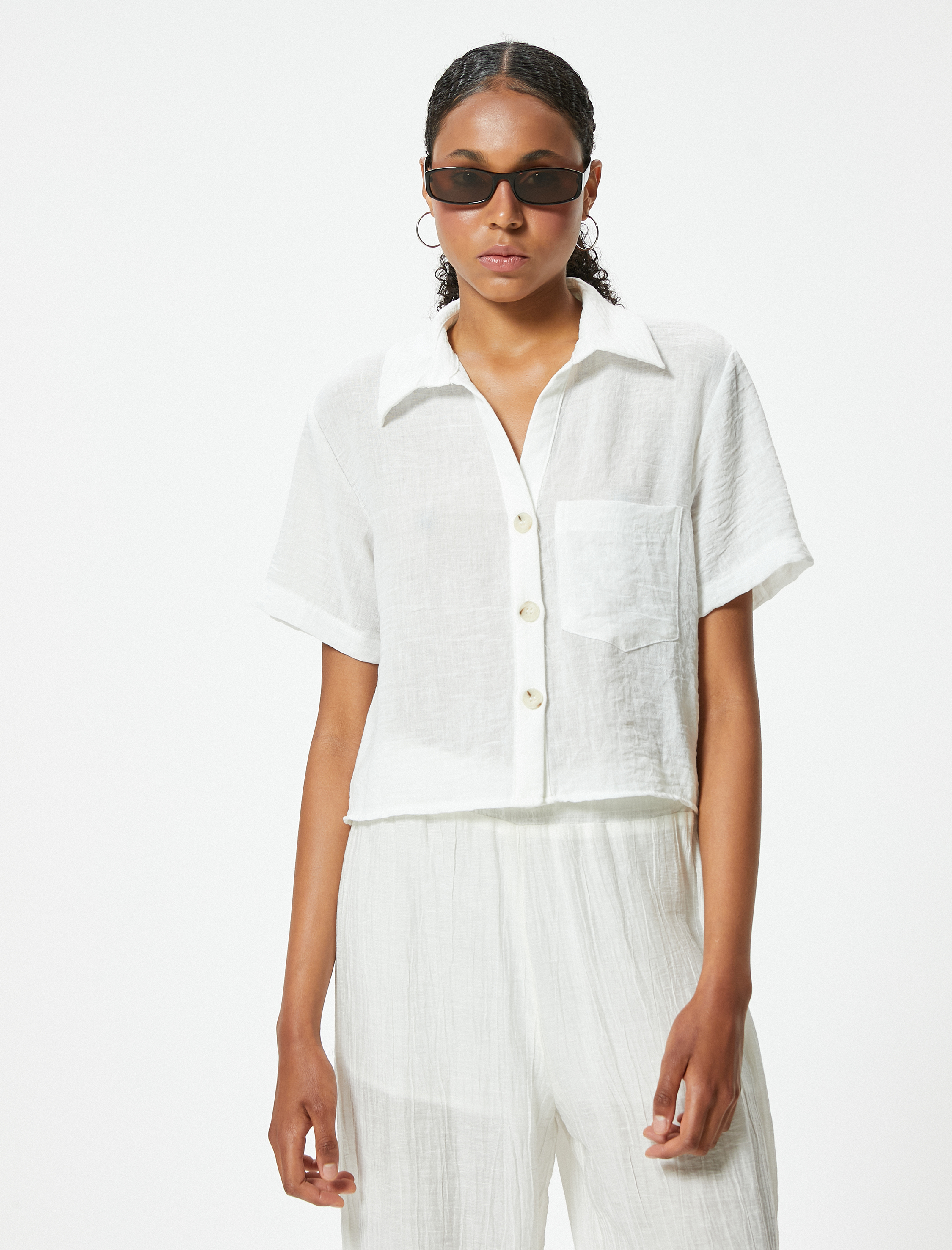   Crop Kısa Kollu Gömlek Rahat Kalıp