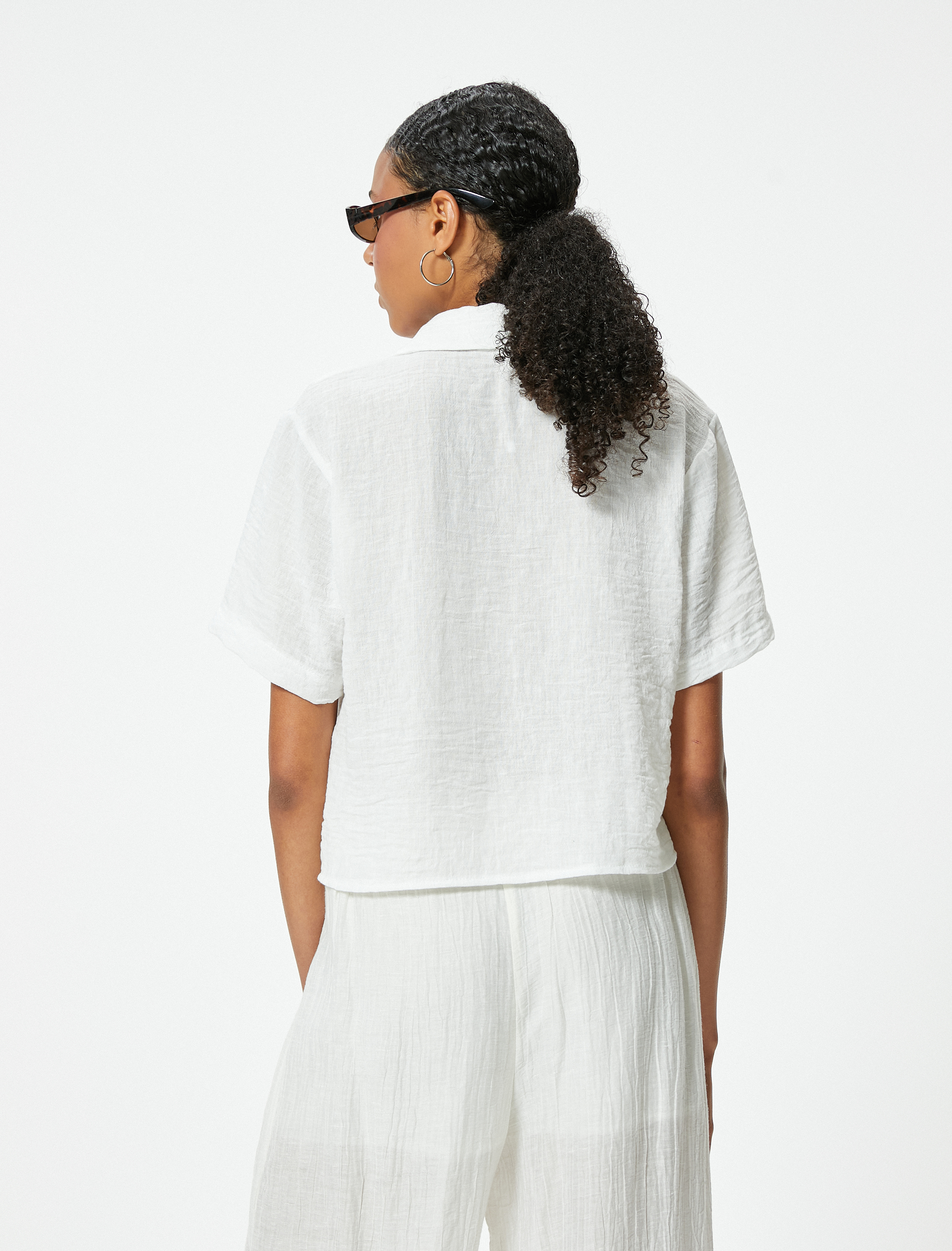   Crop Kısa Kollu Gömlek Rahat Kalıp