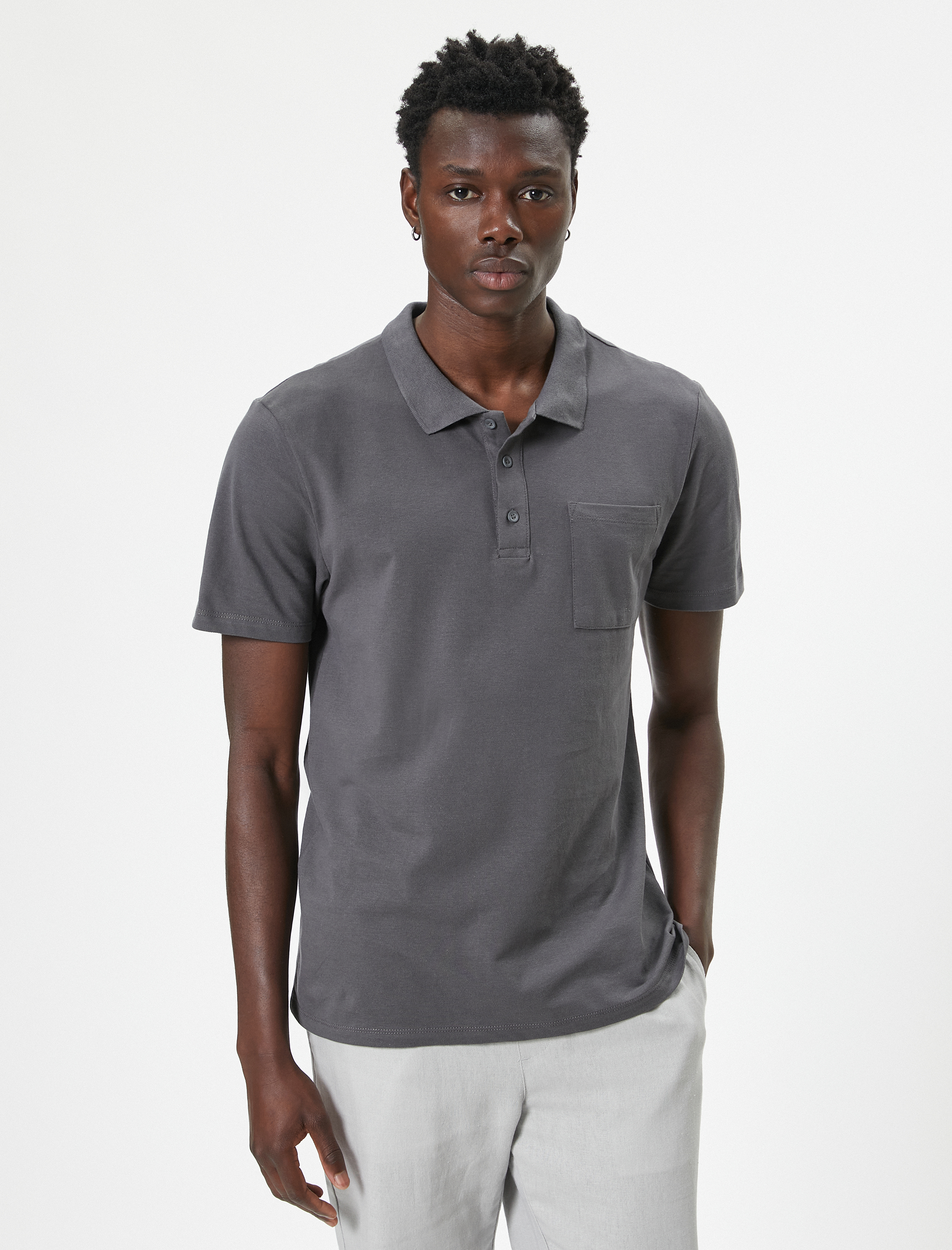 Polo Yaka Tişört Slim Fit Cep Detaylı Düğmeli