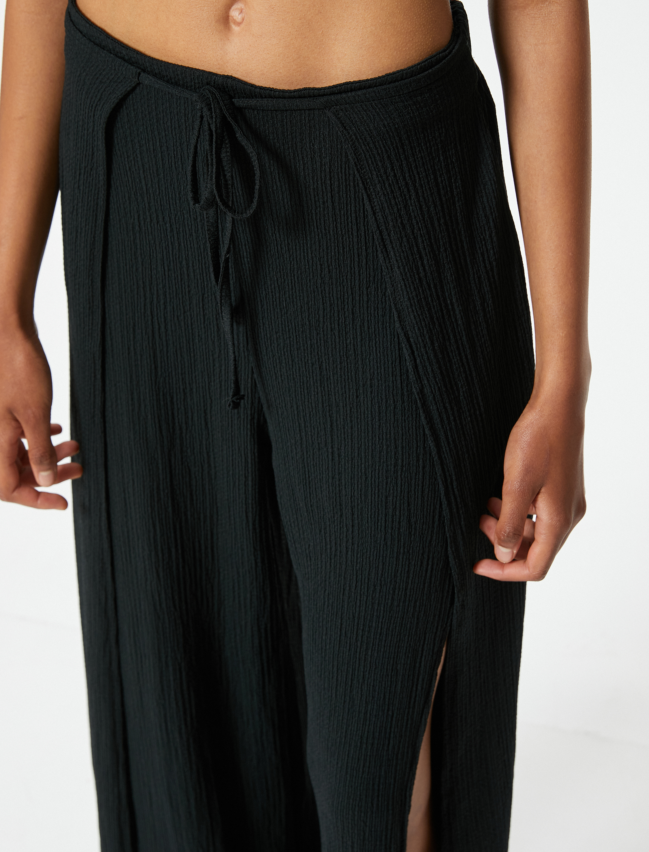 Kruvaze Pantolon Bol Paça Rahat Kalıp Beli Lastikli Bürümcük