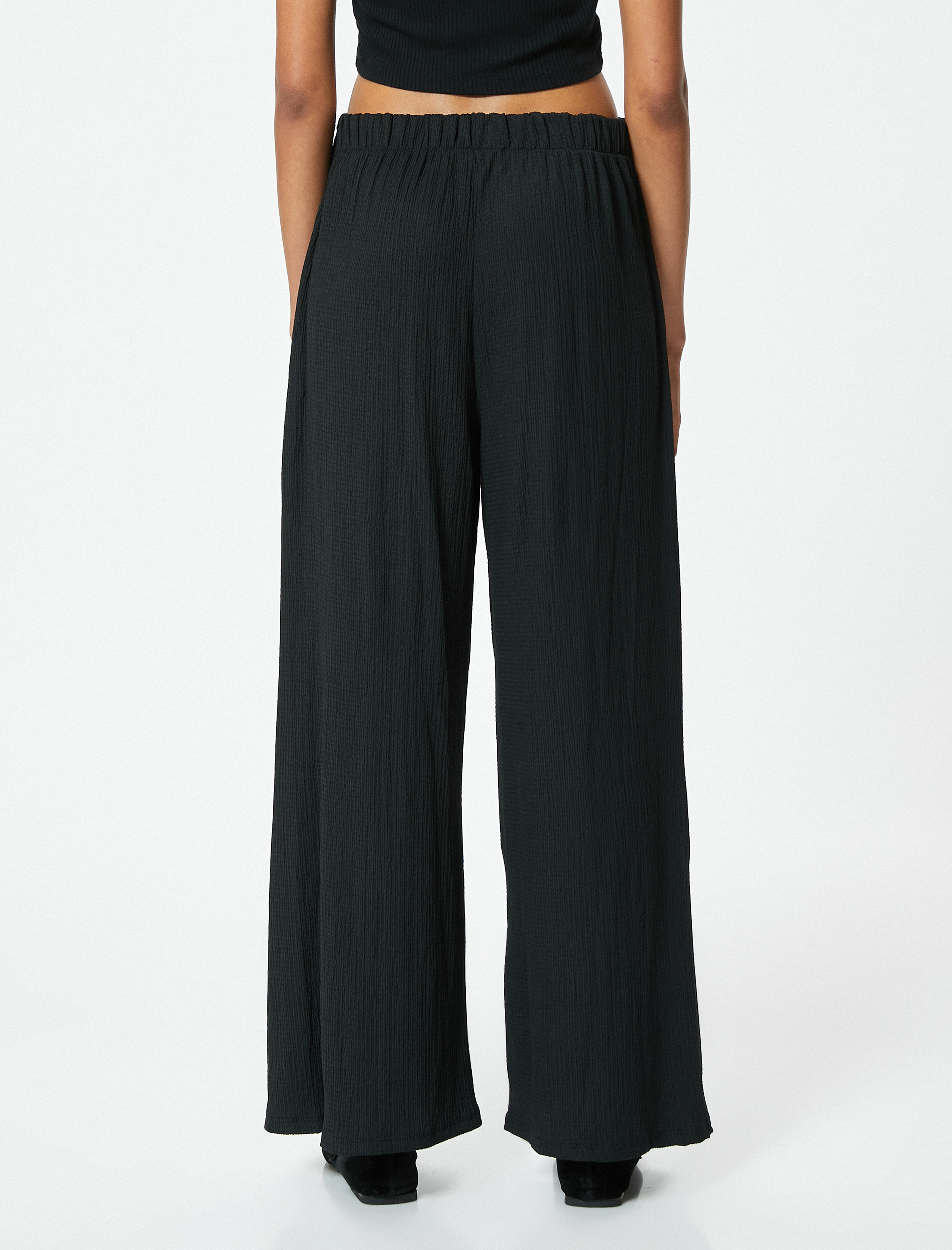 Kruvaze Pantolon Bol Paça Rahat Kalıp Beli Lastikli Bürümcük