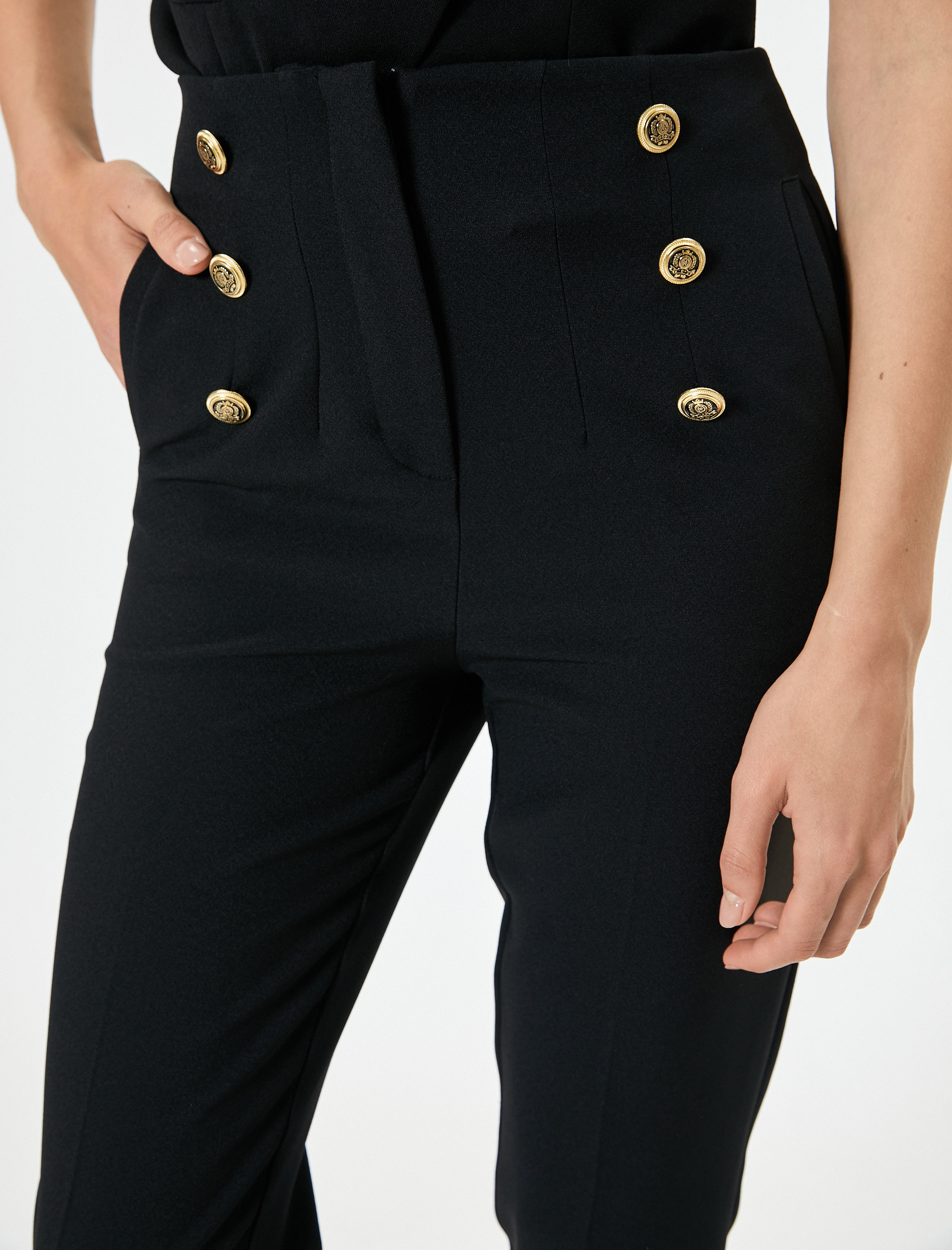   Kumaş Cigarette Pantolon Yüksek Bel Düğmeli Cepli