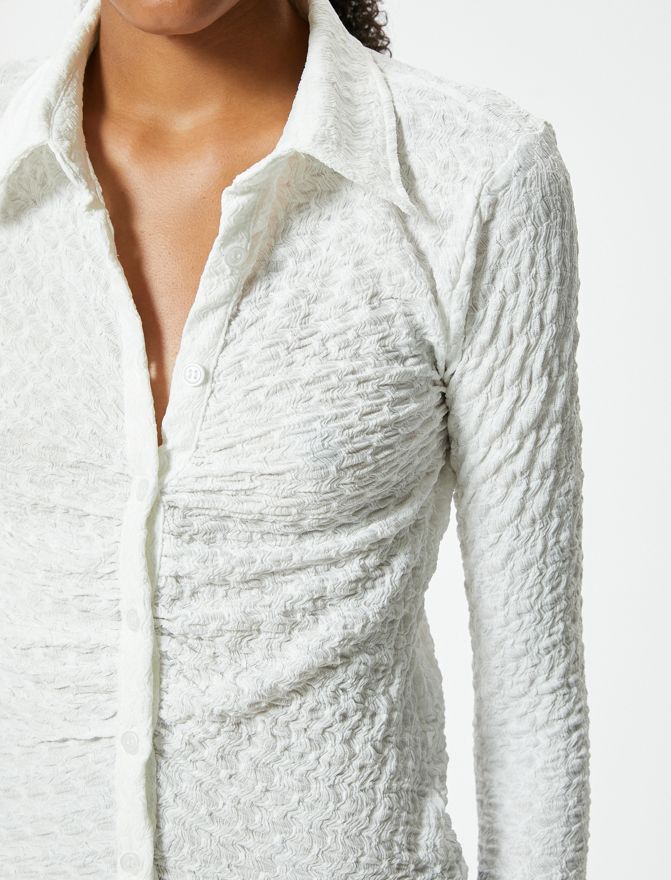   Drapeli Dokulu Gömlek Slim Fit Uzun Kollu Bürümcük