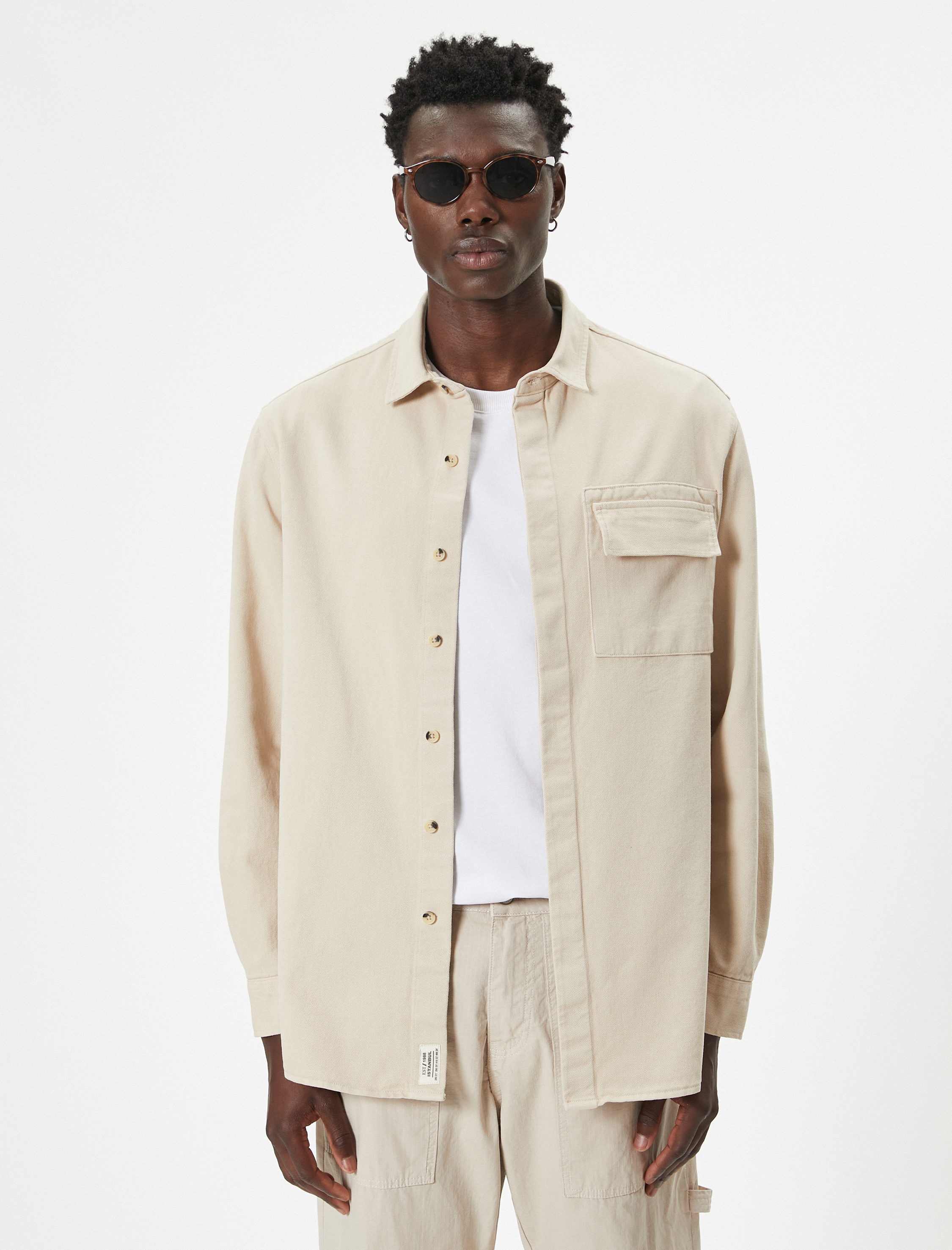   Klasik Gömlek Düğmeli Uzun Kollu Cepli Pamuklu Regular Fit