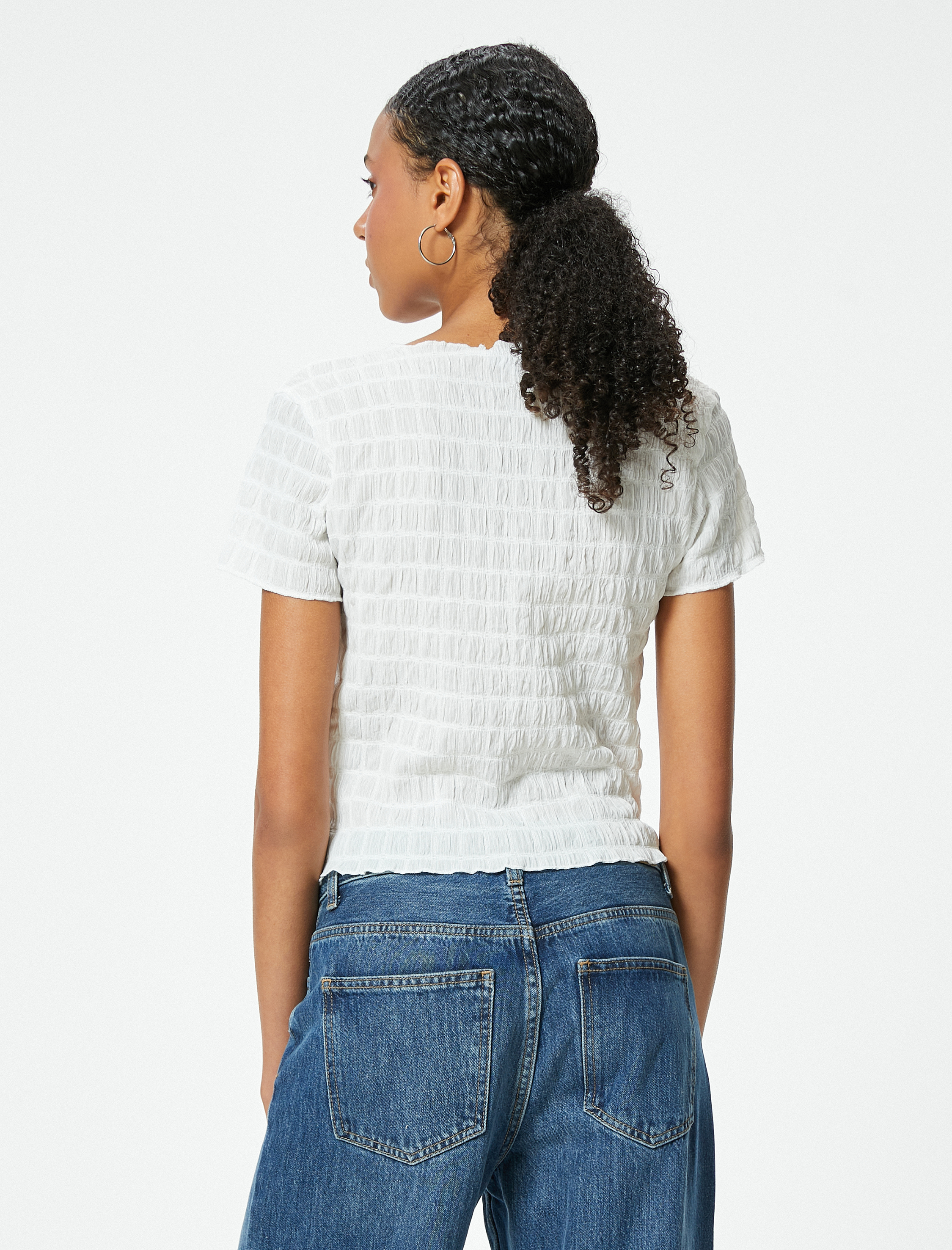   Kısa Kollu Tişört Dokulu Bisiklet Yaka Slim Fit Bürümcük