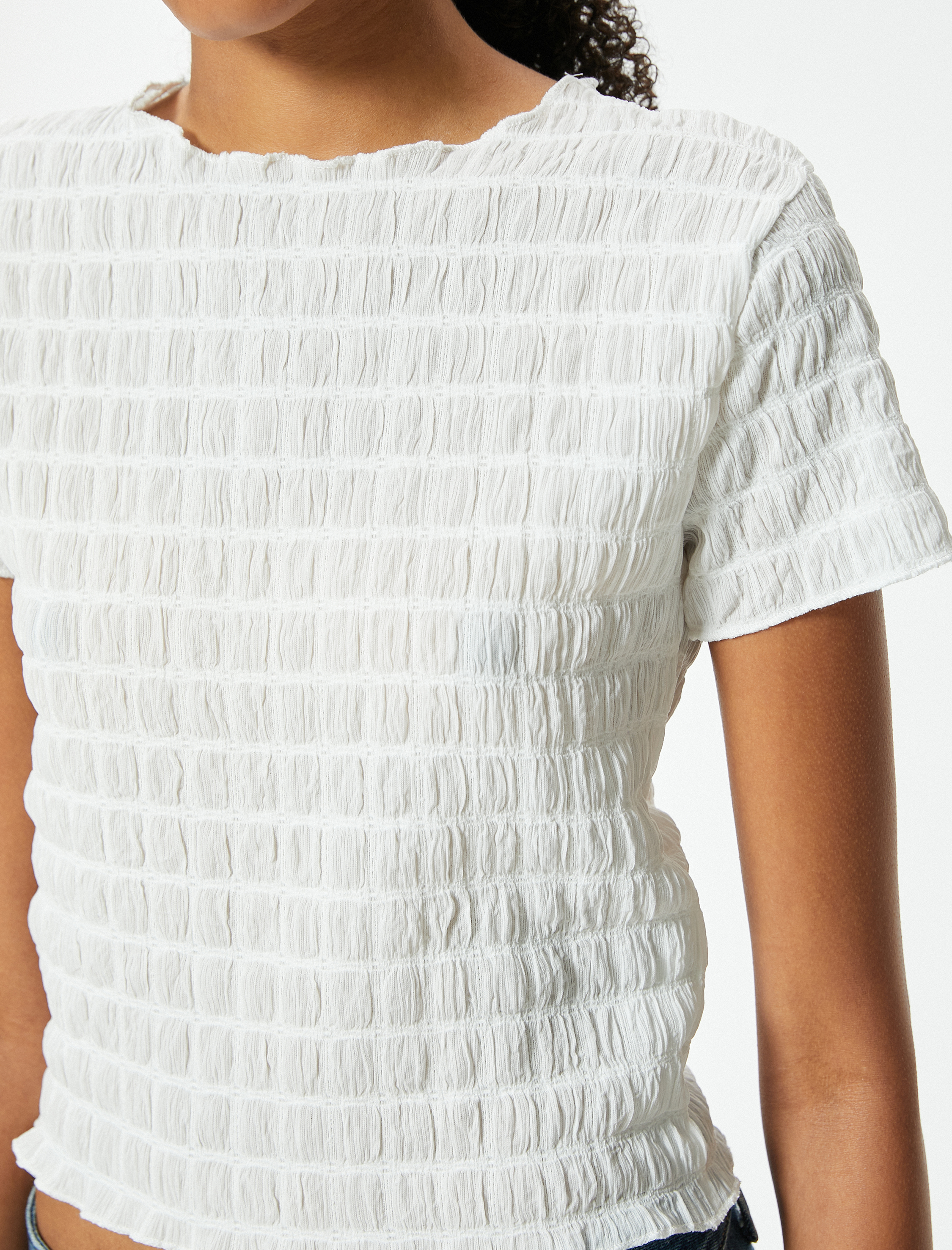   Kısa Kollu Tişört Dokulu Bisiklet Yaka Slim Fit Bürümcük