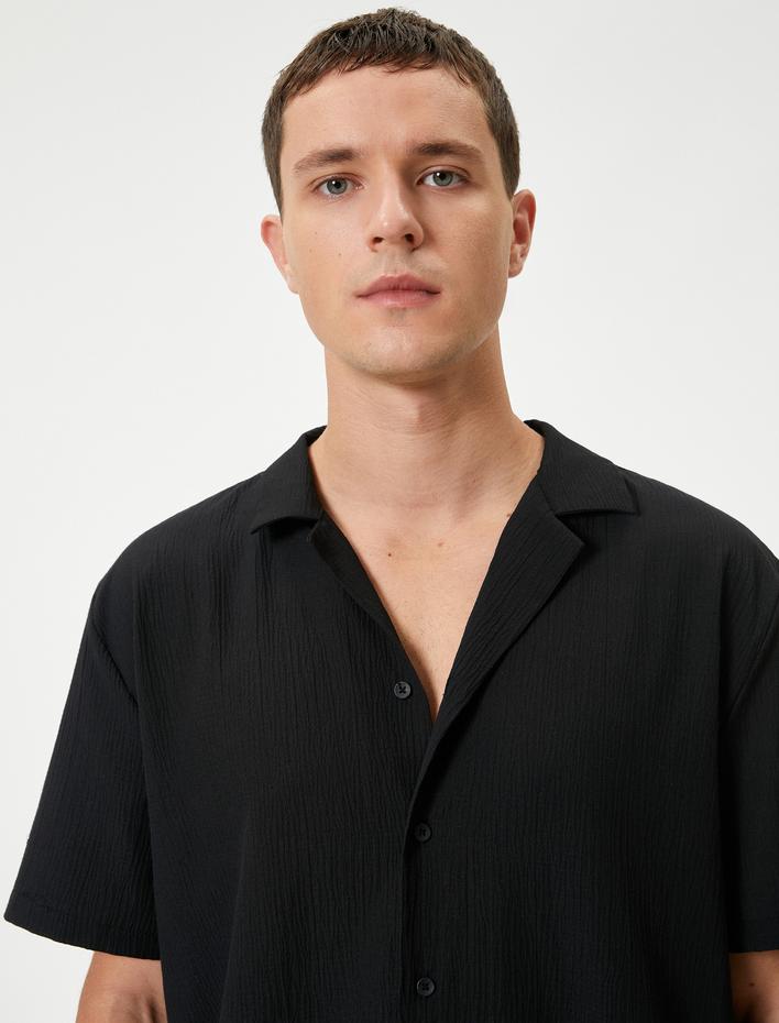  Kısa Kollu Gömlek Düğmeli Pamuk Karışımlı Regular Fit