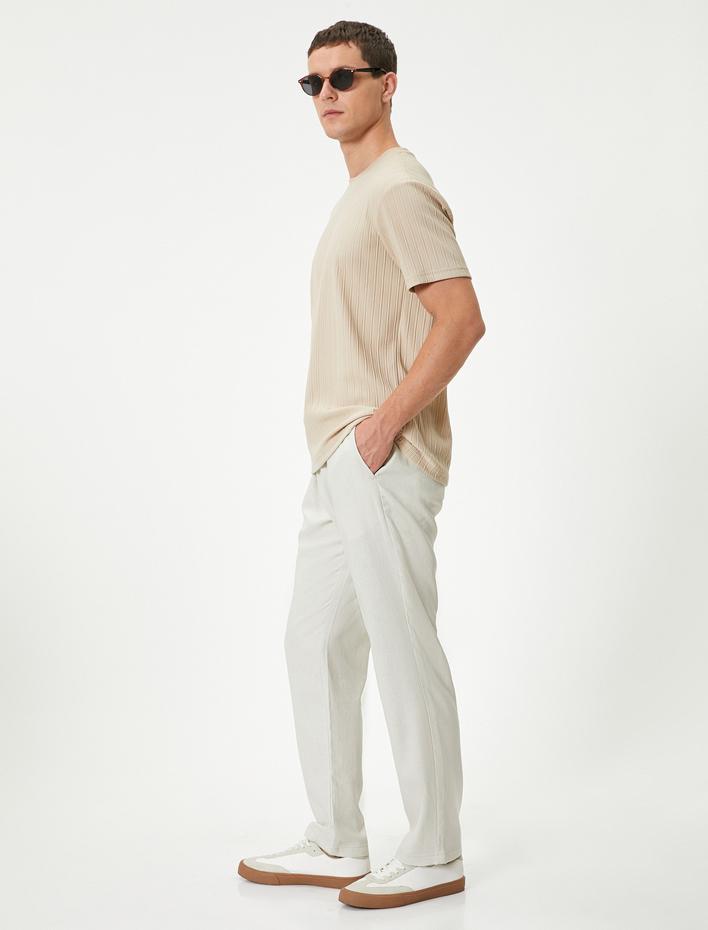  Yazlık Keten Pantolon Chino Beli Bağcıklı Cepli