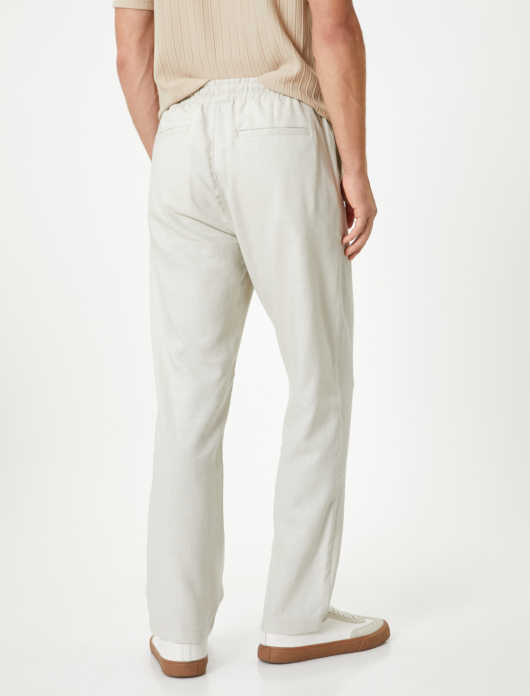   Yazlık Keten Pantolon Chino Beli Bağcıklı Cepli