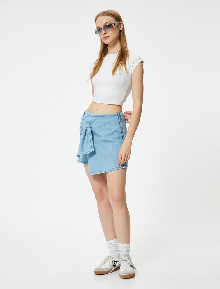  Mini Kot Şort Etek Drape Detaylı Relax Fit