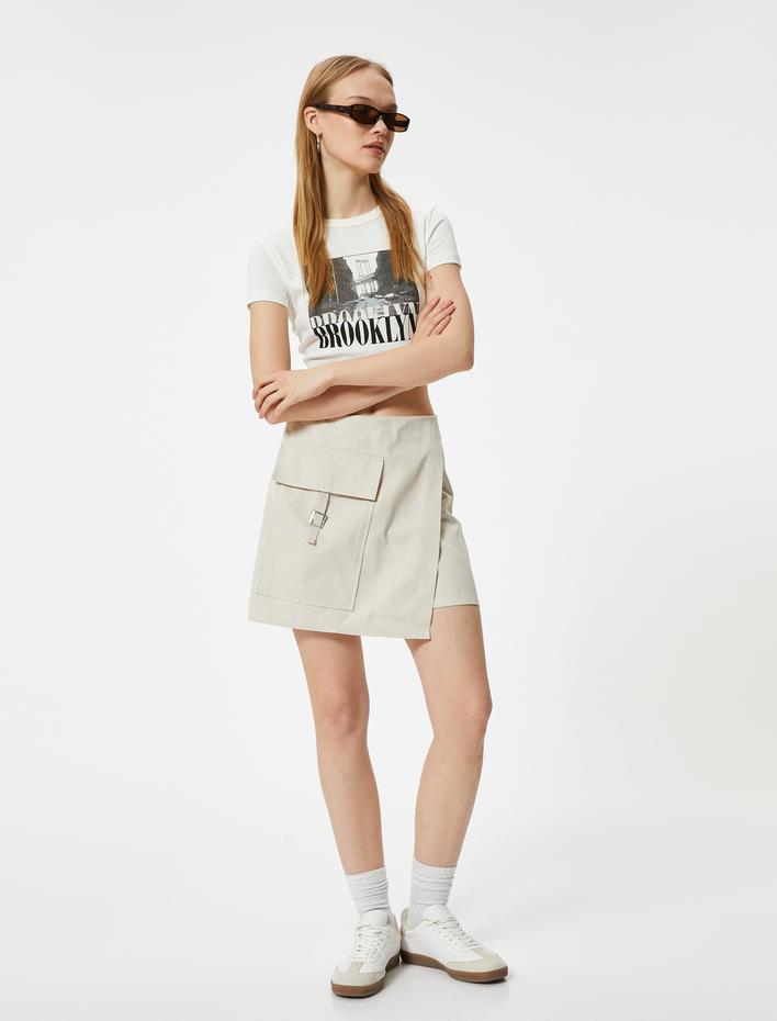  Kargo Şort Etek Kruvaze Kemer Detaylı Cepli Slim Fit