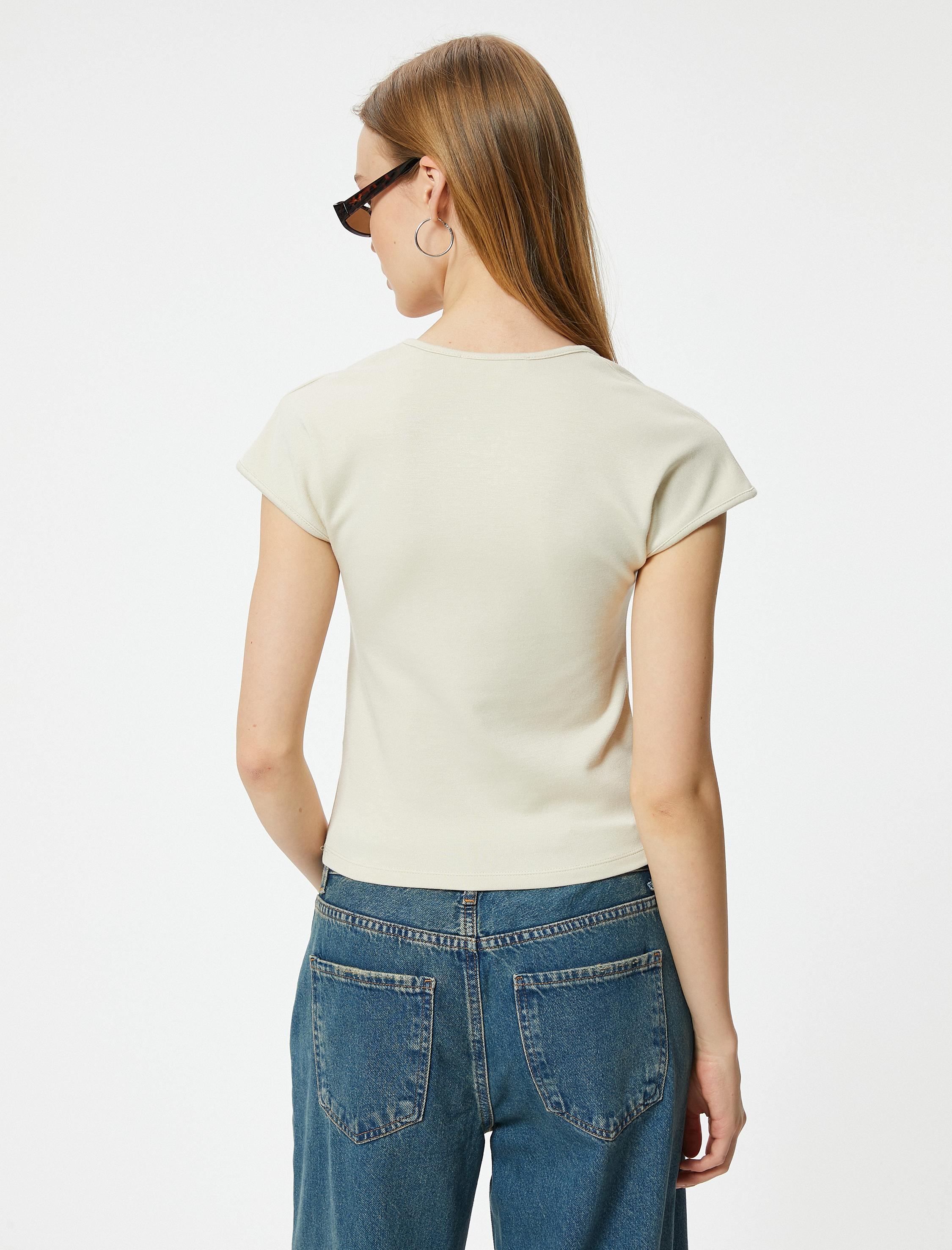   Basic Tişört Kısa Kollu Kare Yaka Slim Fit Viskon Karışımlı