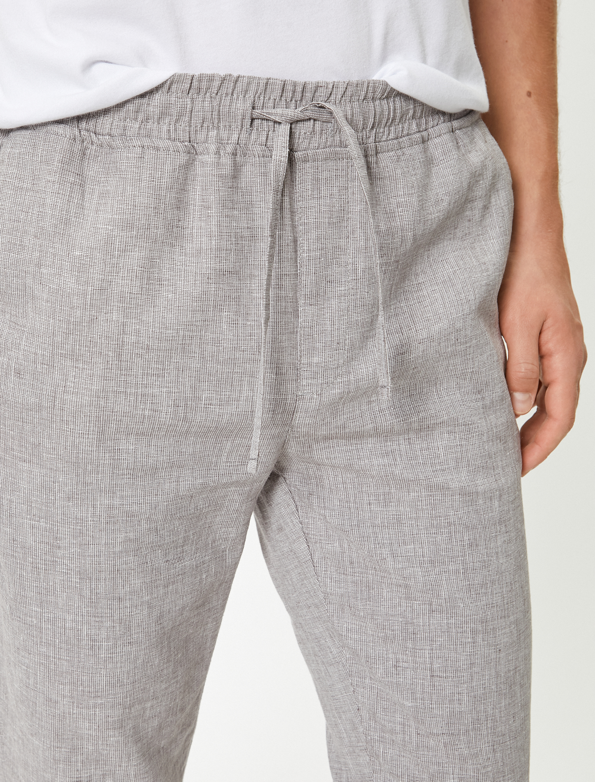   Keten Karışımlı Pantolon Chino Beli Bağcıklı Tapered Fit Cep Detaylı