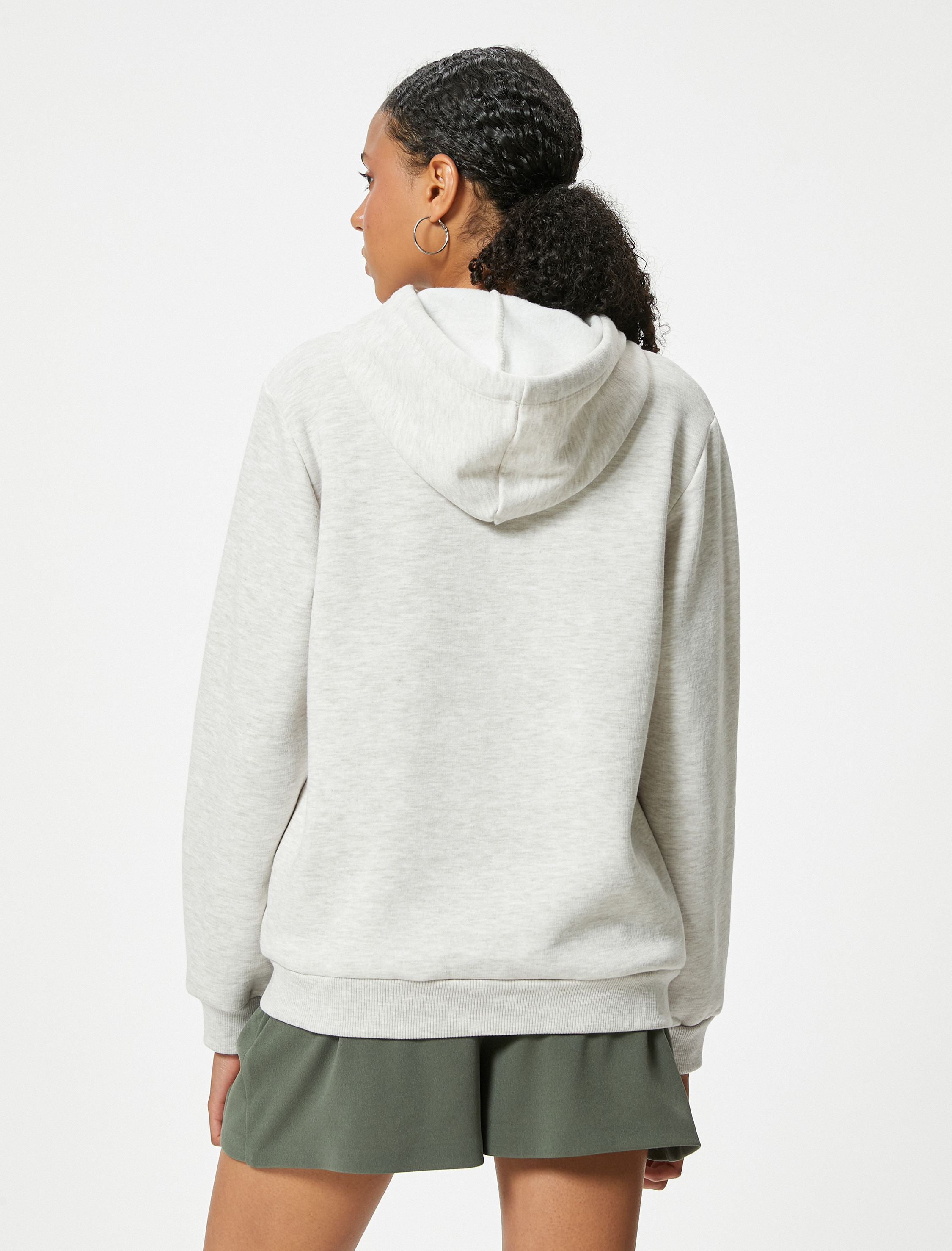 Oversize Sweatshirt Kapüşonlu Kolej Baskılı Kanguru Cepli Şardonlu