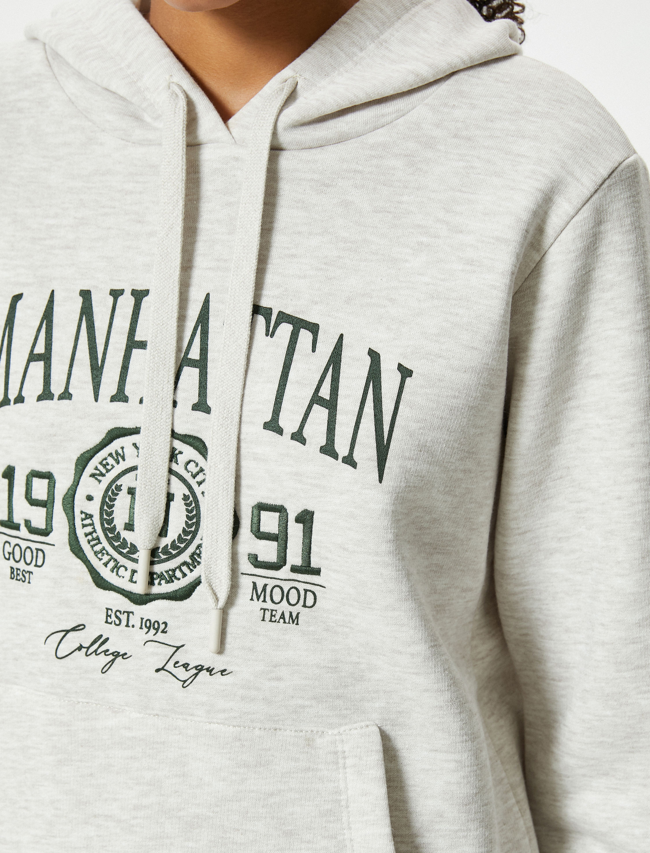 Oversize Sweatshirt Kapüşonlu Kolej Baskılı Kanguru Cepli Şardonlu