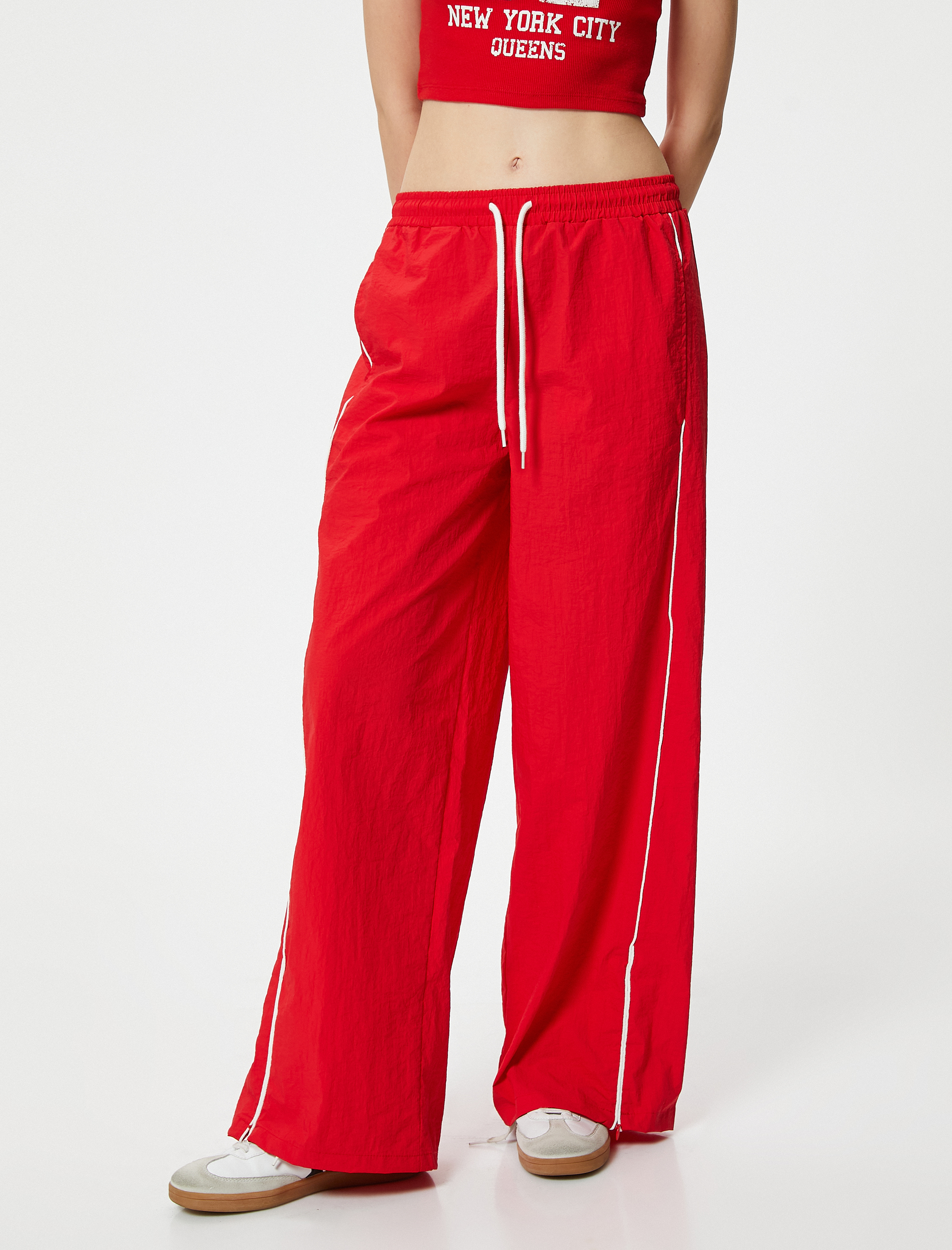   Paraşüt Pantolon Beli Bağcıklı Paçası Yırtmaçlı Cepli Rahat Kalıp