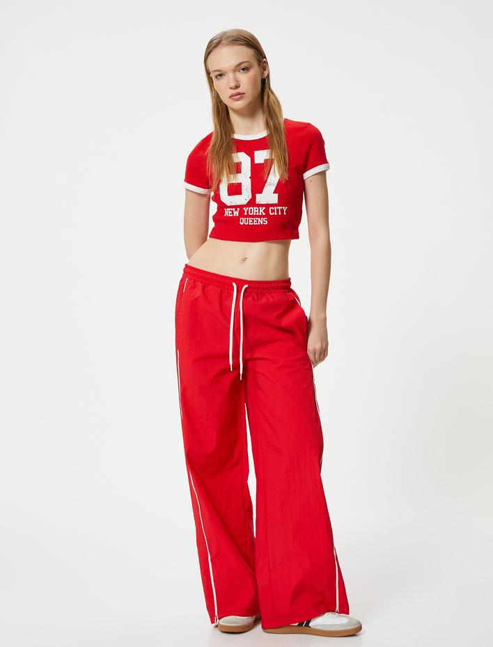  Paraşüt Pantolon Beli Bağcıklı Paçası Yırtmaçlı Cepli Rahat Kalıp