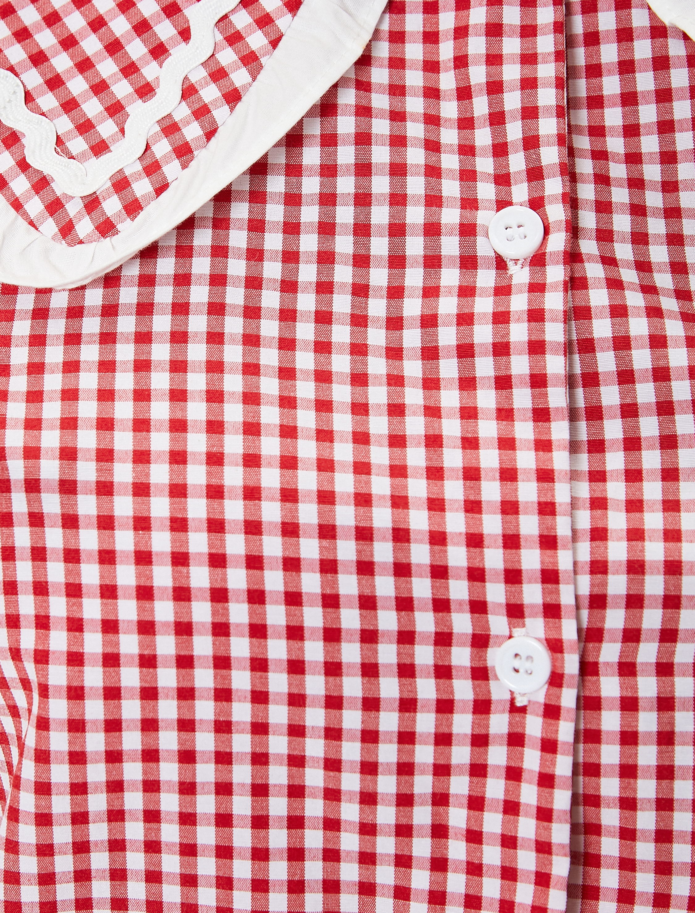   Geniş Bebe Yaka Balon Kol Crop Gömlek Pötikareli İşleme Detaylı