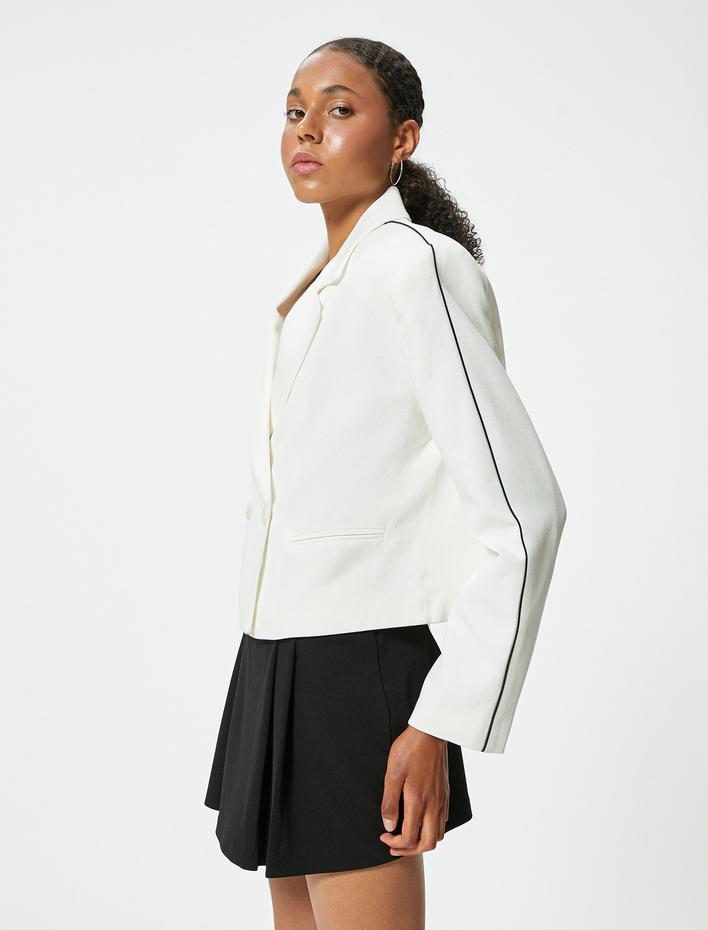  Blazer Ceket Biyeli Kruvaze Yaka Düğmeli Viskon Kumaş